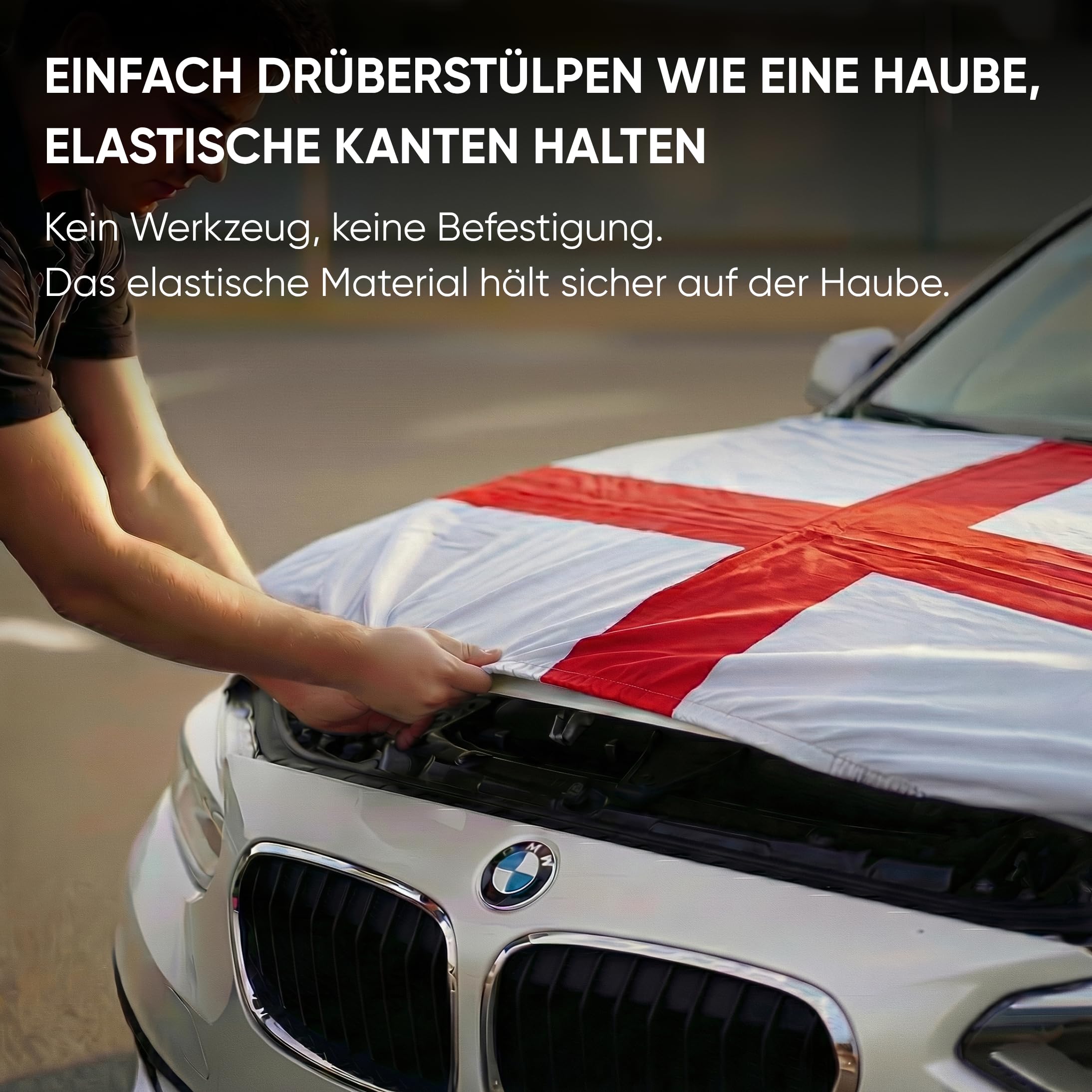 Auto Fahnen England Set - Motorhaubenflagge & 2 Außenspiegelfahnen Überzieher, Autoflagge Fanartikel für Fußball EM & WM, Englische Flagge Fahrzeug Deko