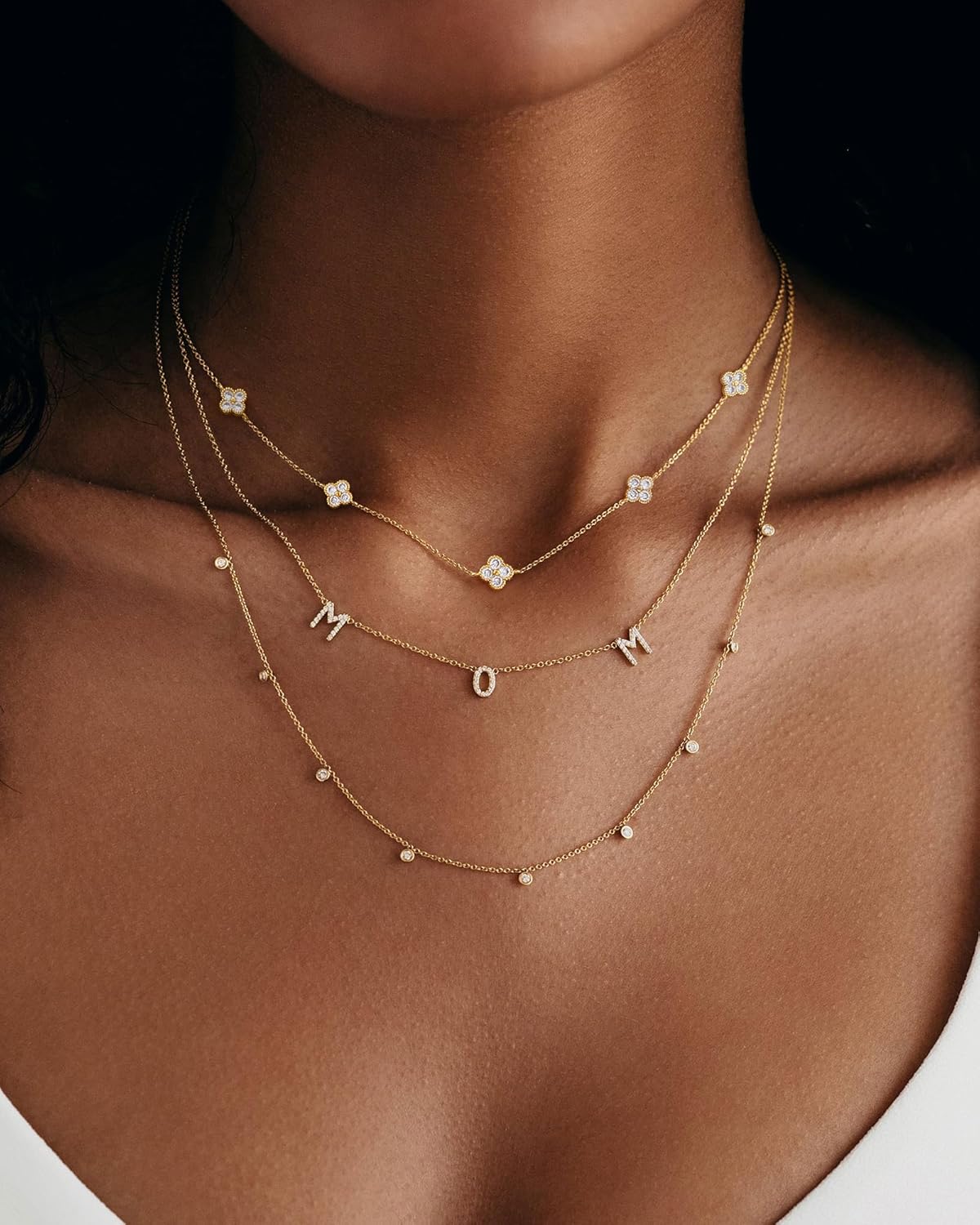 Birthstone Gold Clover Necklace for Women Non Tarnish Dainty 14K Gold Plated Cubic Zirconia Choker Necklace Stack Pendant Layered Necklaces for Women Trendy Birthday Jewelry - Image 2