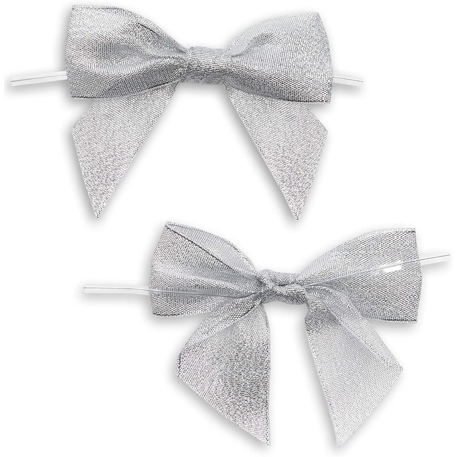 Bright Creations 36-Pack Mini Organza Twist Tie Bows - 4x3 Inch Silver Organza - Premade for Treat Bags & Gift Wrapping - Metallic Treat Bag & Craft Bows