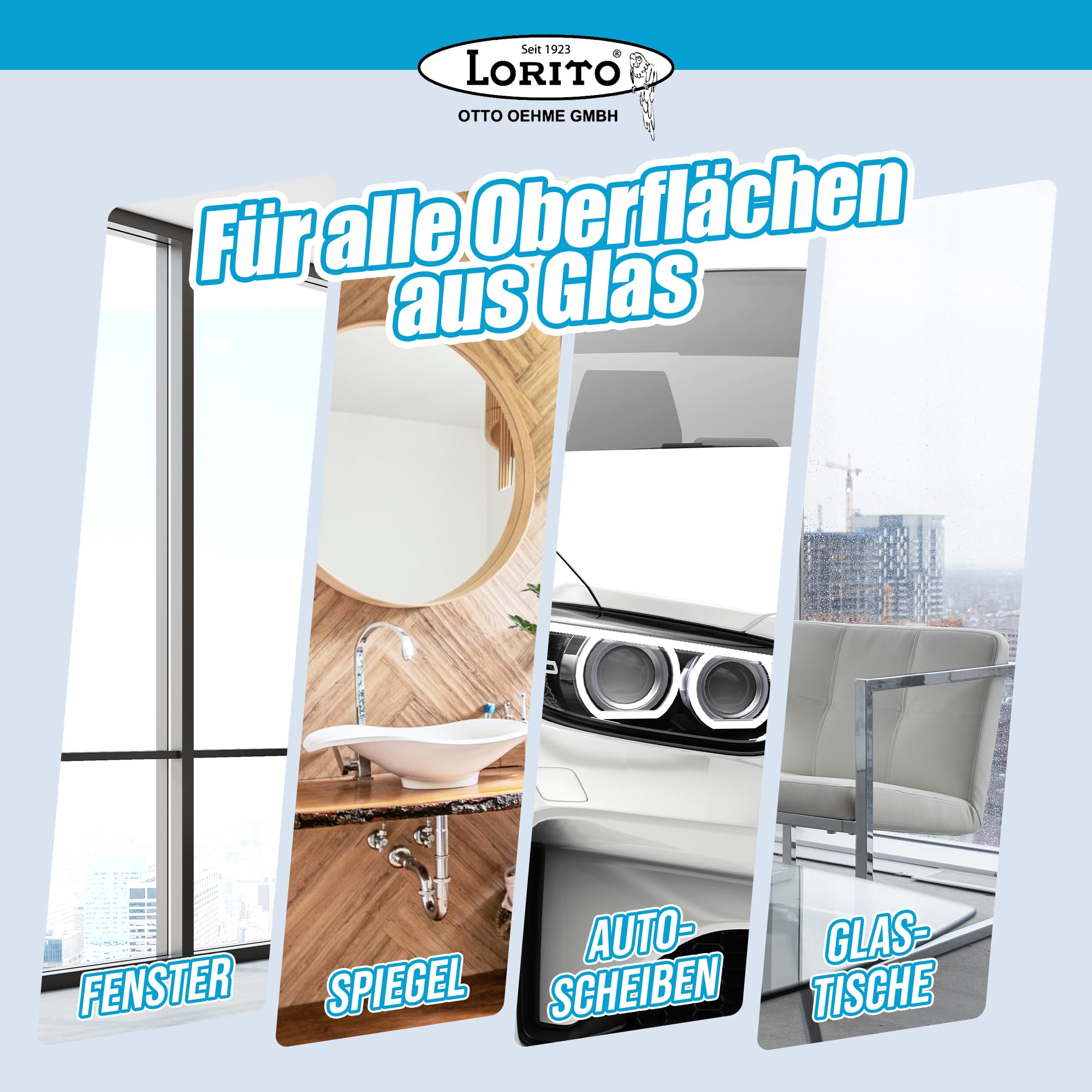 Lorito frisch & sauber Glasreiniger Fensterreiniger 2 x10L | Kraftvoller Oberflächenreiniger, bringt Autoscheiben, Fenster & amdere Glasoberflächen auf Hochglanz, streifenfreie Reinigung