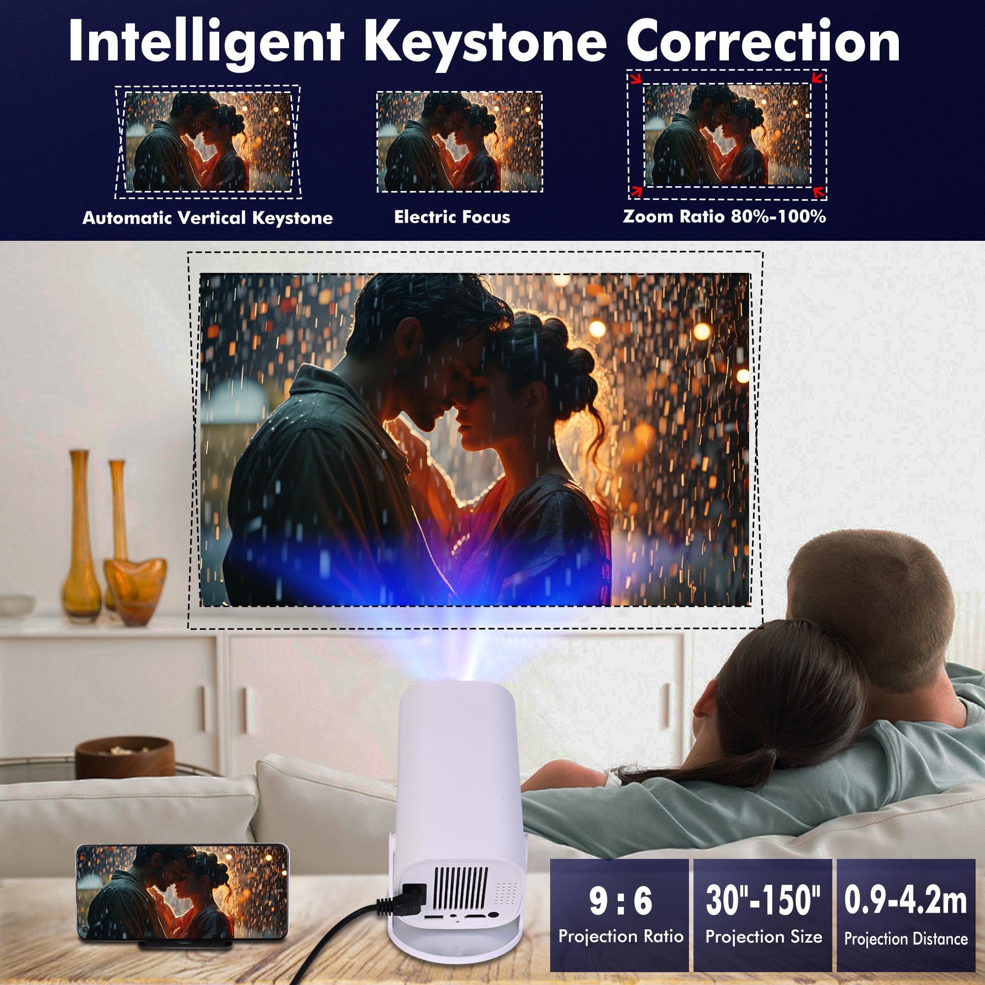 Przenośny mini projektor telewizyjny 4K do telefonu wynalazek wizji wideo projektor wideo z systemem Android 11 i Netflix - WiFi 6 dom sufit film inteligentny projektor ścienny Bluetooth + uchwyt na