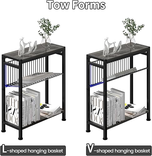 Miniatura 35 de Mesa auxiliar delgada para espacios pequeños, diseño 2 en 1 con soporte para revistas, marrón rústico Marrón (Rustic Brown),Negro -,Bricolaje