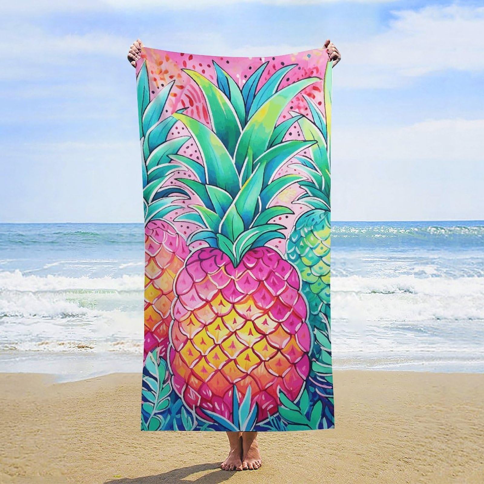 NTVOWPZO Three Big Pineapples Beach Towel Oversized Microfiber Bath Towels Lightweight Sand Proof Beach Towels Absorbent Pool Towels for Swimming Yoga Bathroom Towel 31.5" X 63"
