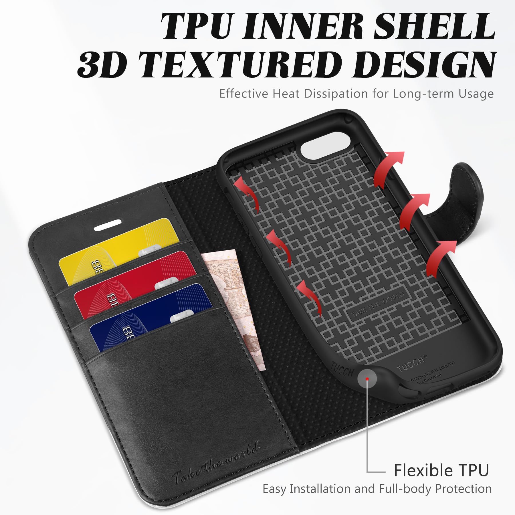 DENDICO Cover per iPhone SE 2022 / iPhone SE 2020 / iPhone 8 / iPhone 7, Premium Portafoglio PU Custodia in PU Pelle, Flip Libro TPU Bumper Caso per iPhone SE 2022 / SE 2020/8 / 7, Rosso