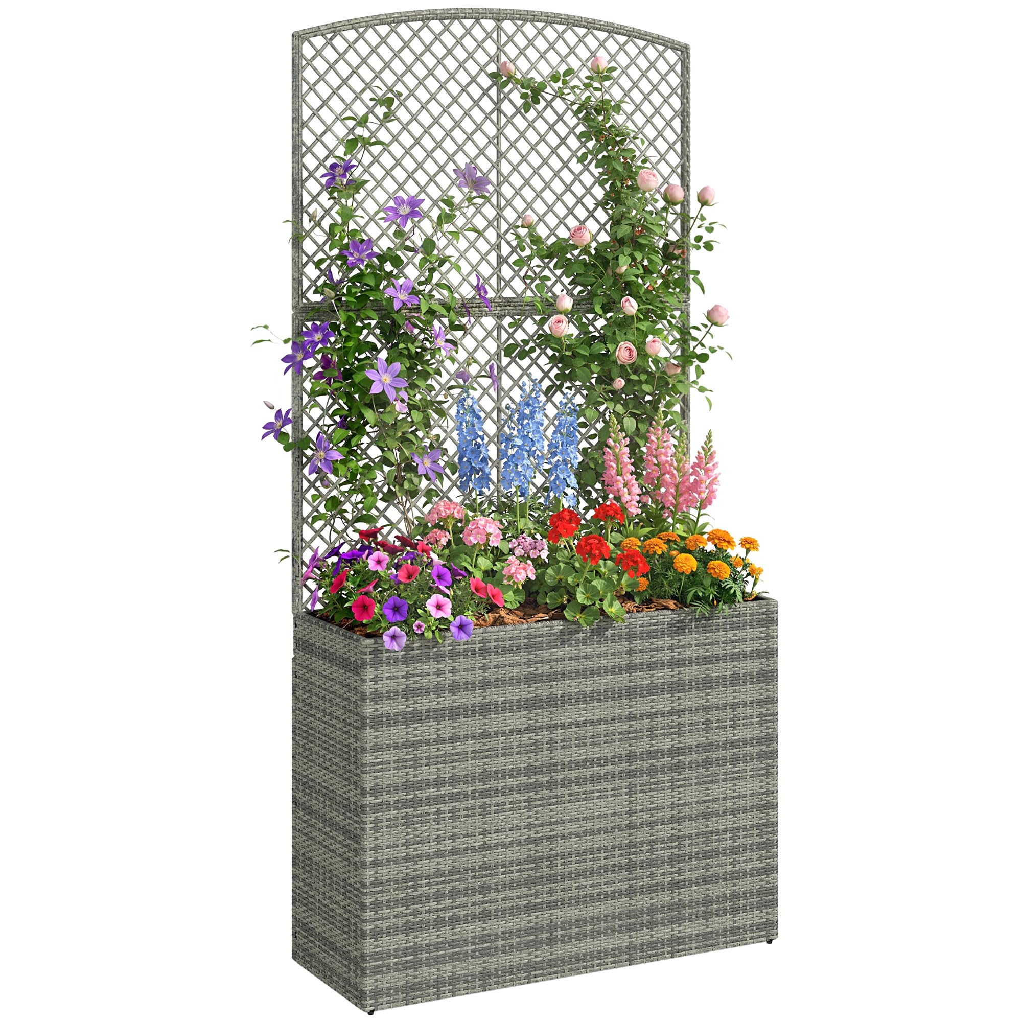 Outsunny Unisex Dark Grey Rattan Garden Planter With Trellis And Liner In