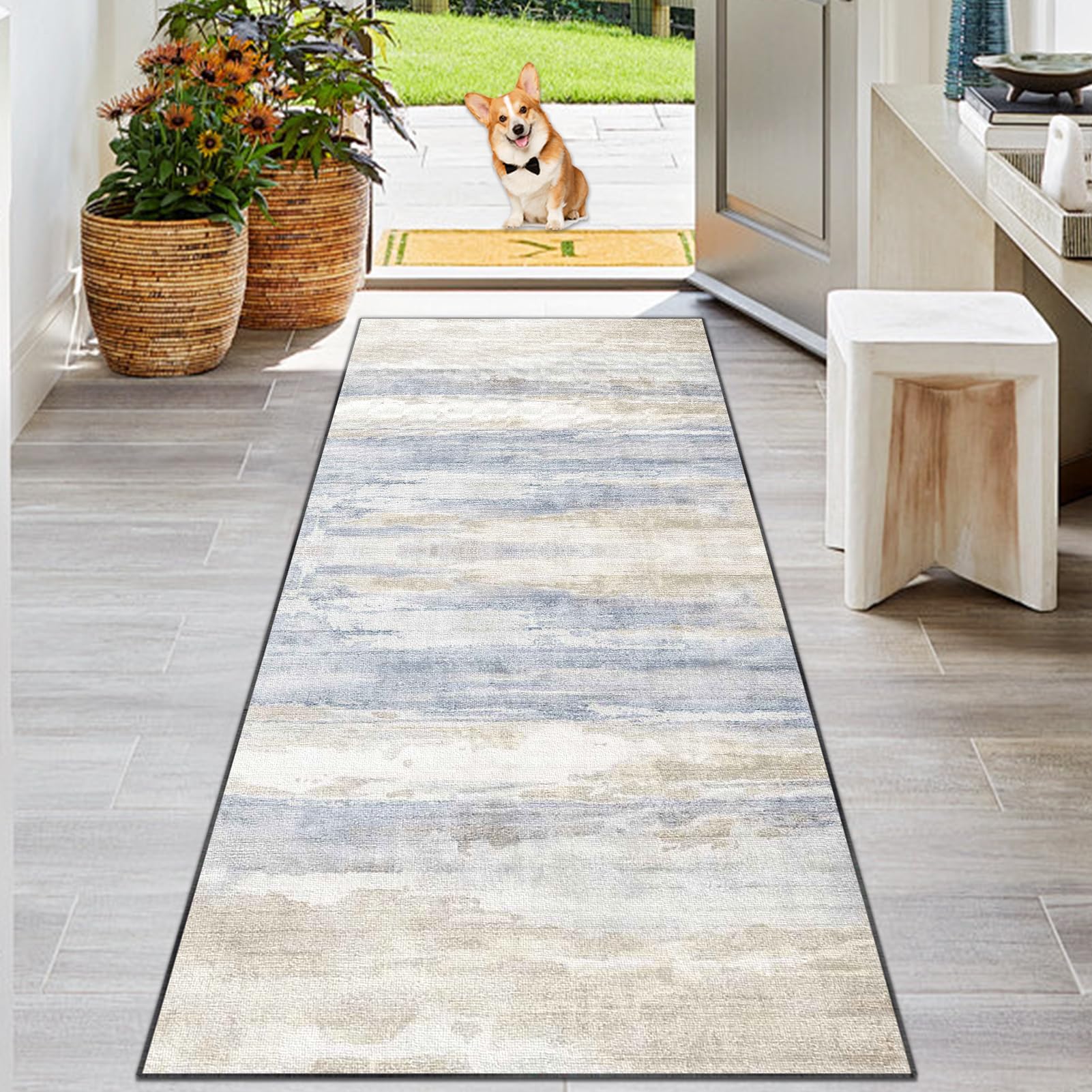 KwuSeug Carpet Runner For Hallways Extra Long Non Slip Back Floor Carpet Washable Rug Entrance Hall Stair Carpet Kitchen Floor Mats For Laundry Room Bathroom Living Room Entryway 100 x 350 cm