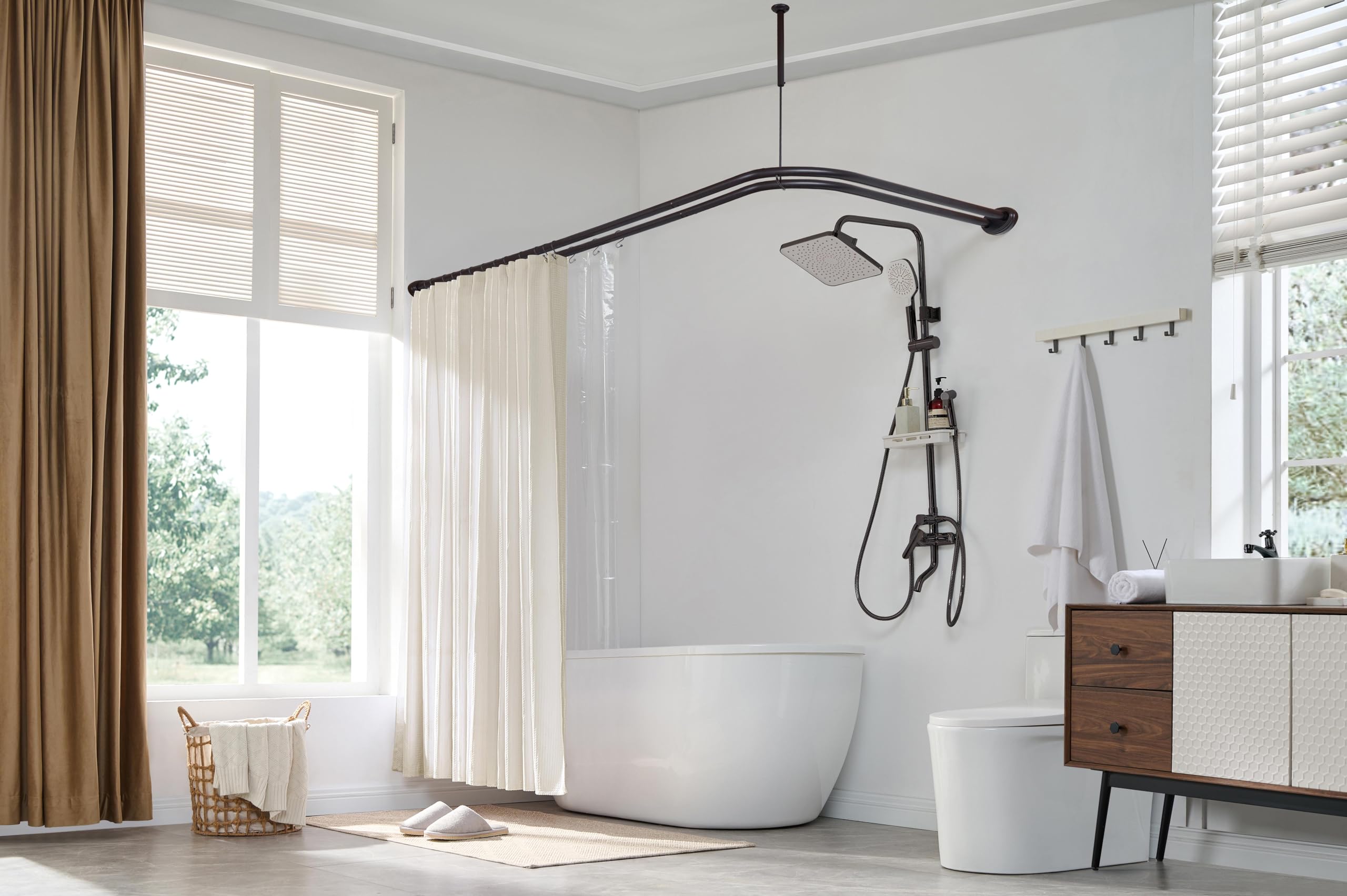 Utopia Alley Rustproof Aluminum Double L Shaped Shower Curtain Rod 72