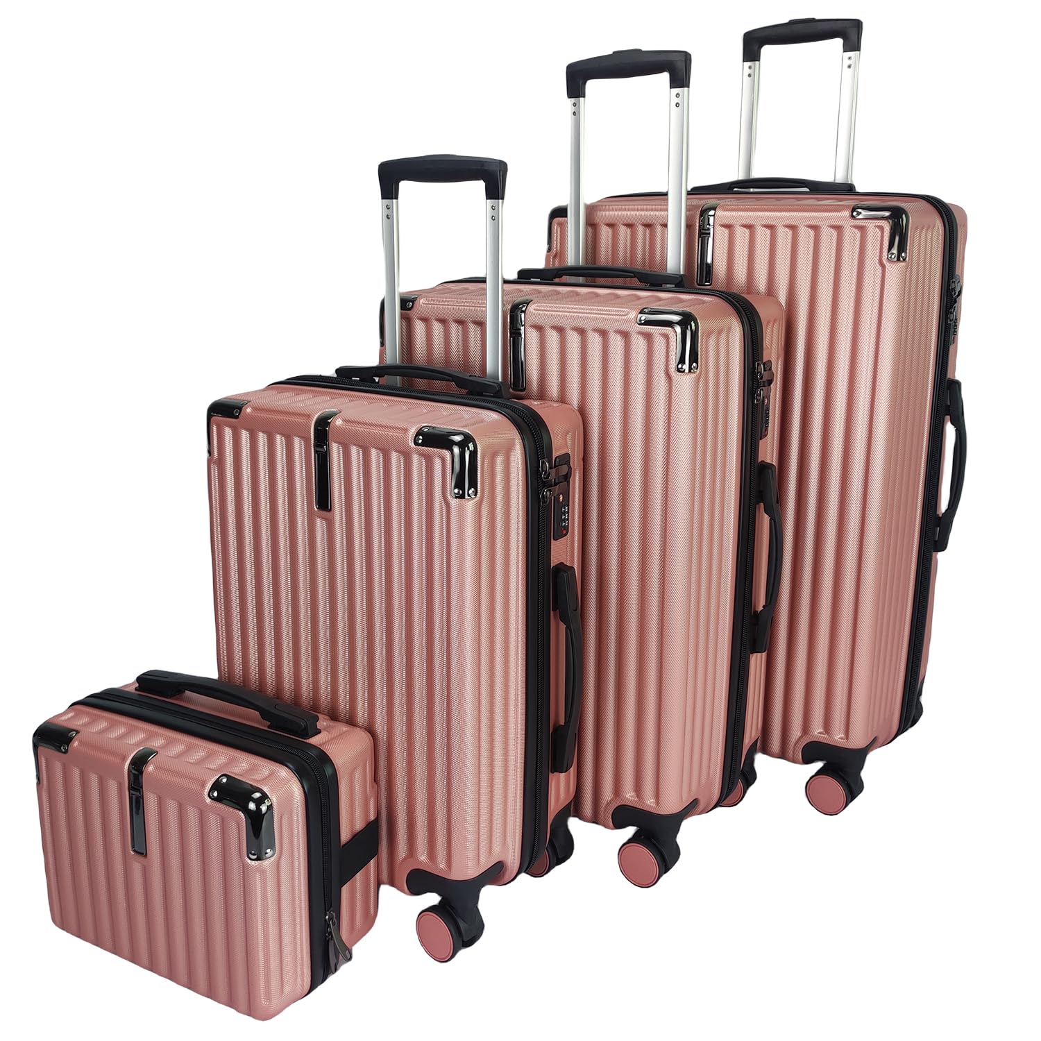 GOODS EMPORIUMSuitcase Set - Cabin Suitcase - Large Medium Small Size Lightweight Suitcases 4 Wheel & Hard Shell - Hand Luggage Bag Flight Carry-ons Travel Cabin Bags (Rose Gold, Set of 4)