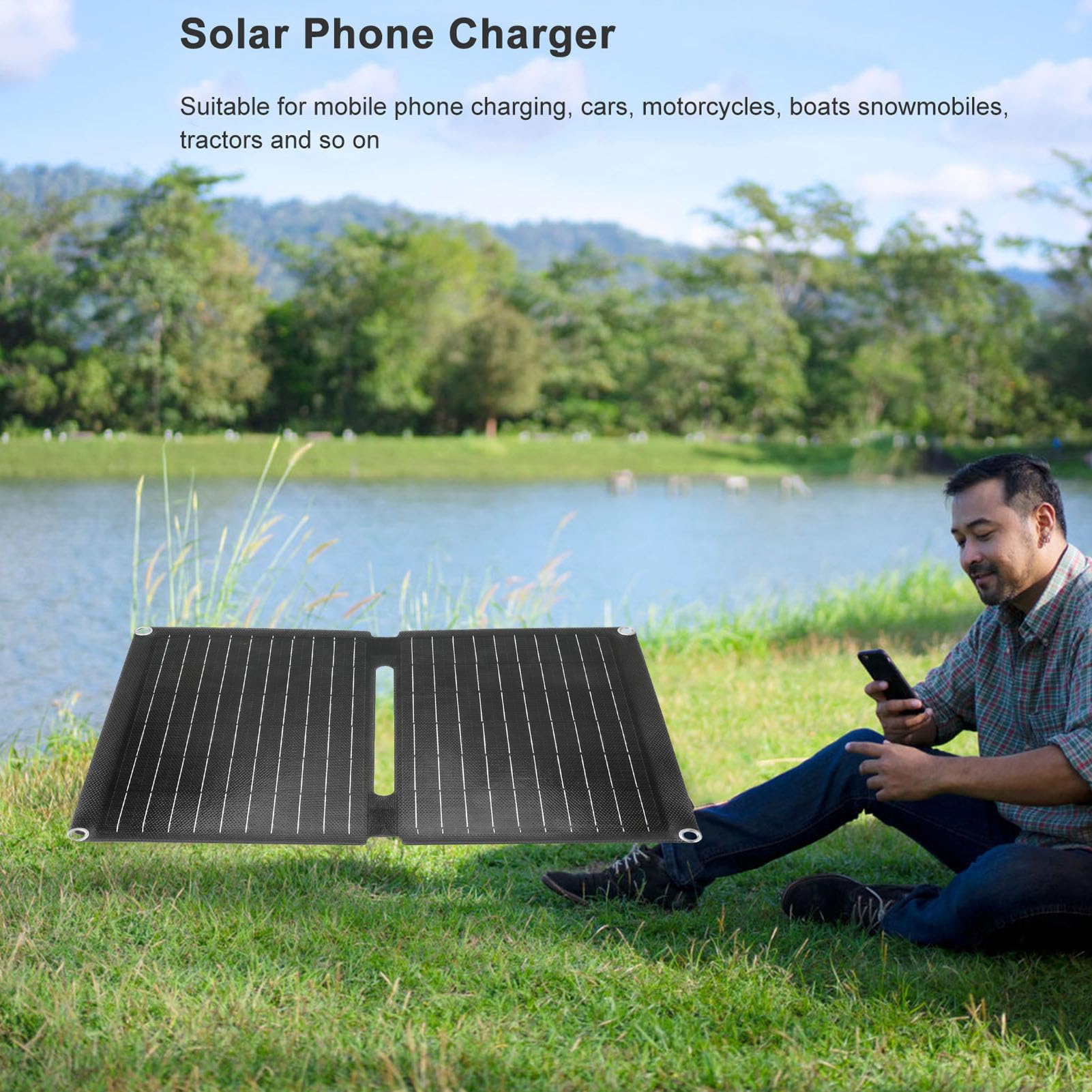 Caricatore da pannello solare da 40 W, portatile e leggero, doppia uscita USB, per campeggio e attività all'aperto, design monocristallino in silicone a 2 pieghe