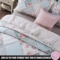 Vista 9 de DaDa Bedding - Juego de colcha de algodón con diseño de retazos florales campestres con un toque de menta, acolchada, con volantes multicolor pastel