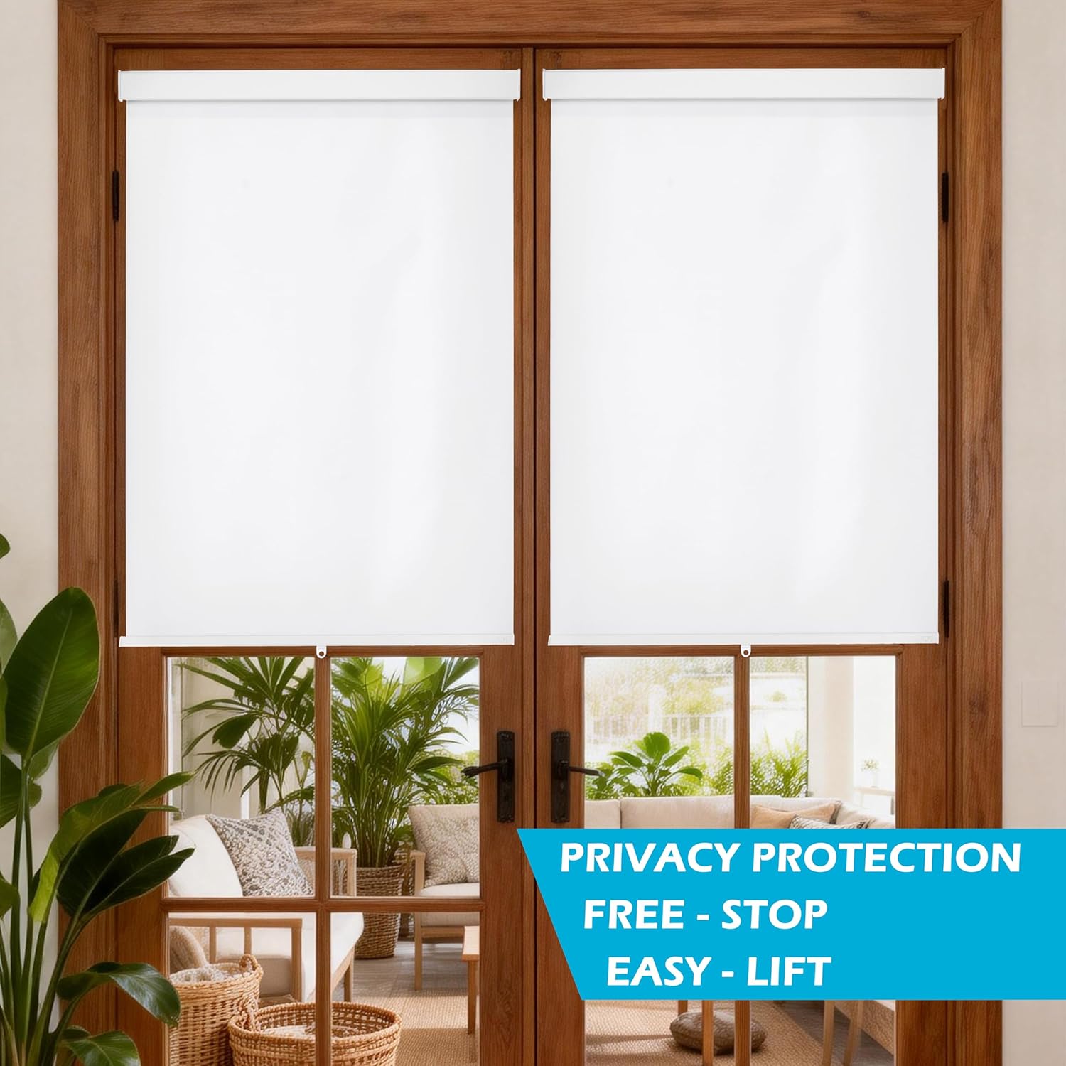 Blackout Roller Shades Cordless Blinds for Indoor Windows Room Darkening Free-Stop UV Protection Shades Door Blinds for Home and Office (32" W x 72" H, White)