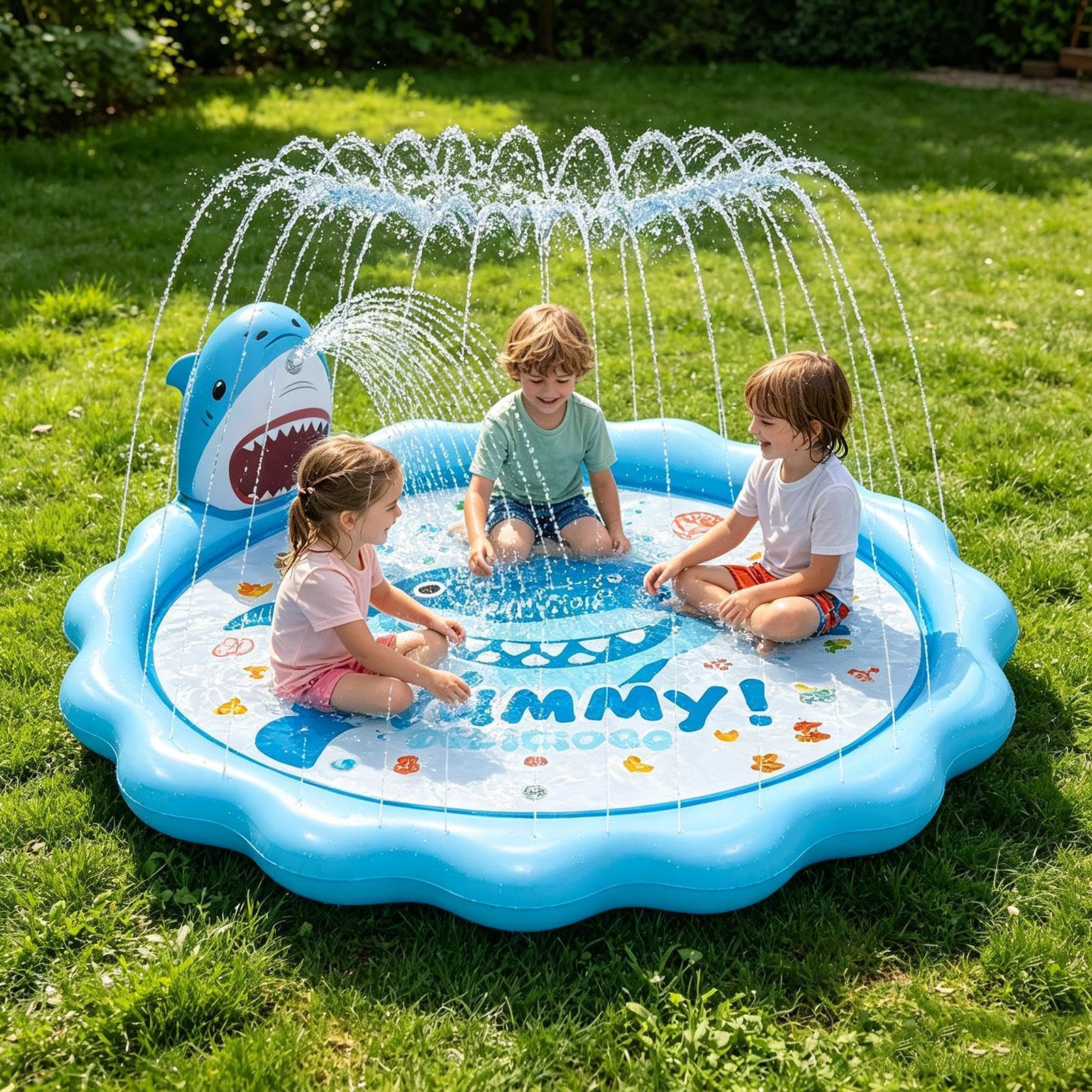 Tappetino Sprinkler per Bambini d'Acqua Estivo a Forma di Squalo 173 cm | Giocattoli Acquatici da Esterno per Piccoli in Giardino Asilo Campeggio Spiaggia Cortile Prato Famiglie