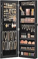 SONGMICS UJJC001B01 Black Mirror Jewelry Armoire - Wall/Door Mount Lockable Cabinet w/ Frameless Mirror & Cosmetic Organizers