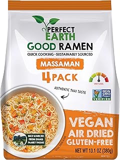 Perfect Earth Good Ramen Massaman Noodles - Authentic Vibrant Thai Flavor, Medium Spice, Organic & Gluten-Free Instant Noodle Ramen Bowl, Pantry Staples Cooked in Just Minutes (4 Pack)