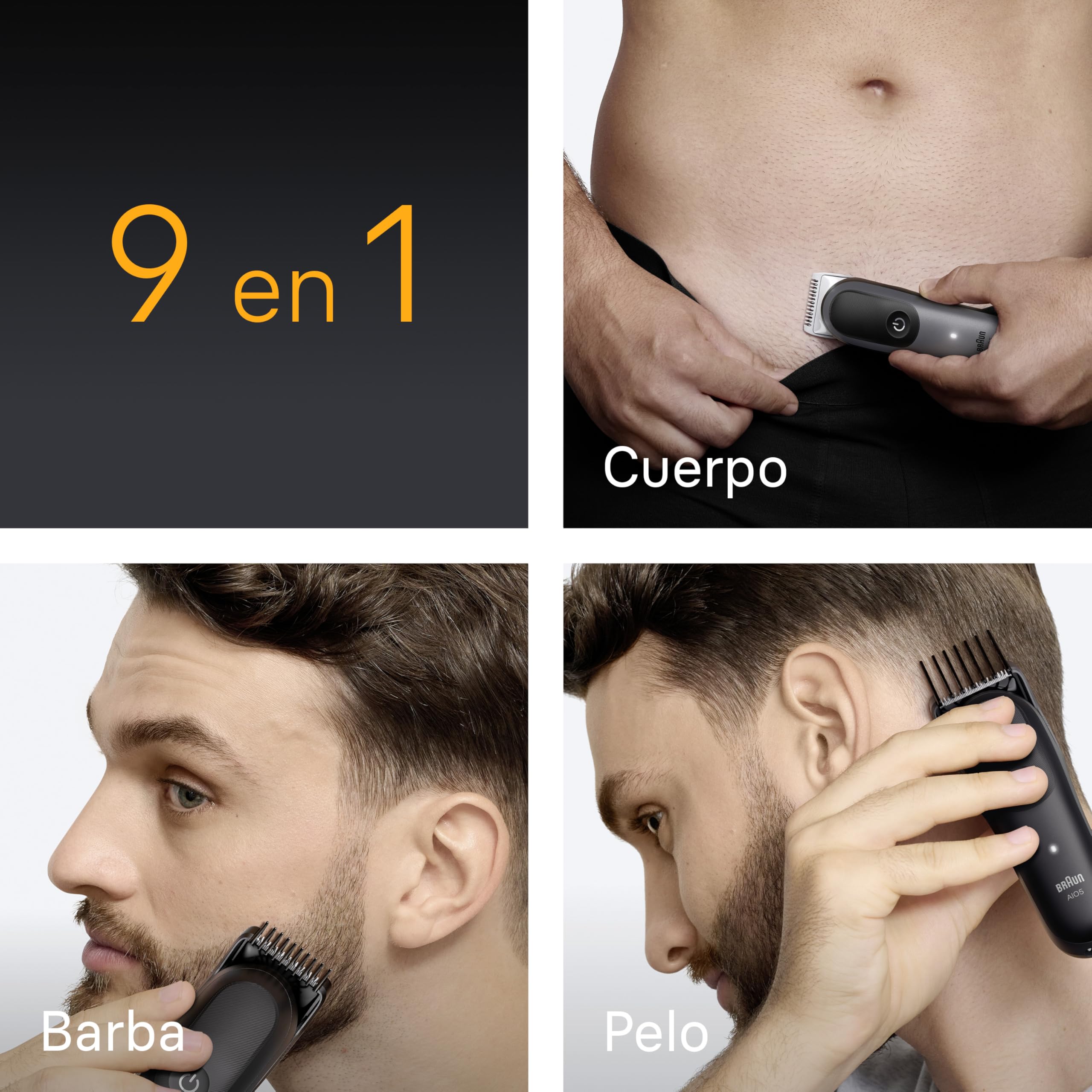 Braun Recortadora Todo en Uno Series 5, AIO5545, Kit de Styling 9en1 para Barba, Pelo, Orejas, Nariz Y Cuerpo, 120 Min, Cortapelos Hombre con Lámina Ultra Afilada, Recorte Preciso Y Eficiente, Gris — view 4