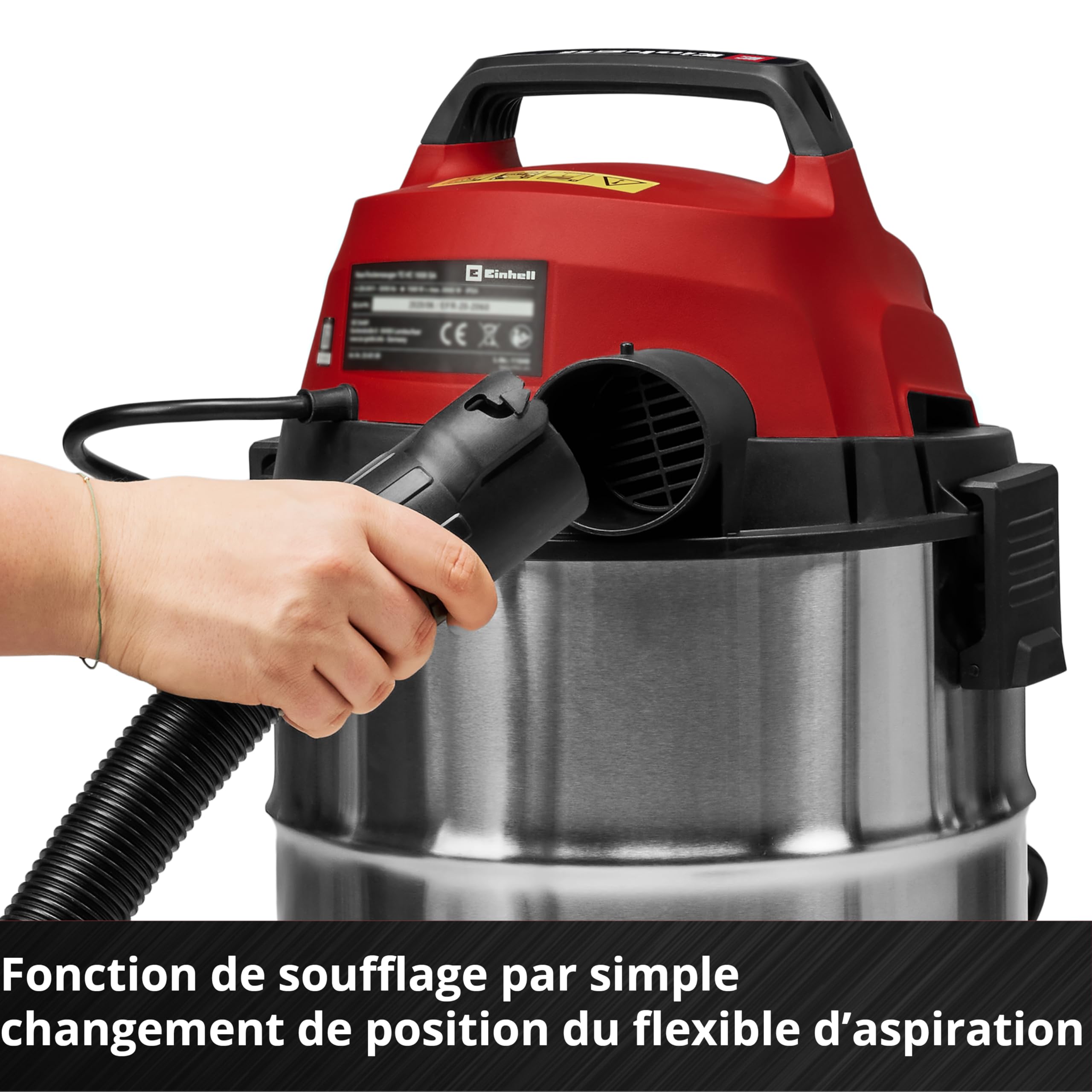 Einhell Aspirateur eaux et poussières TC-VC 3055 SA (900 W, 190 mbar, Prise de Courant asservie, cuve en INOX de 30 l, Roues et roulettes, avec Accessoires, filtres et Sac collecteur de poussière)