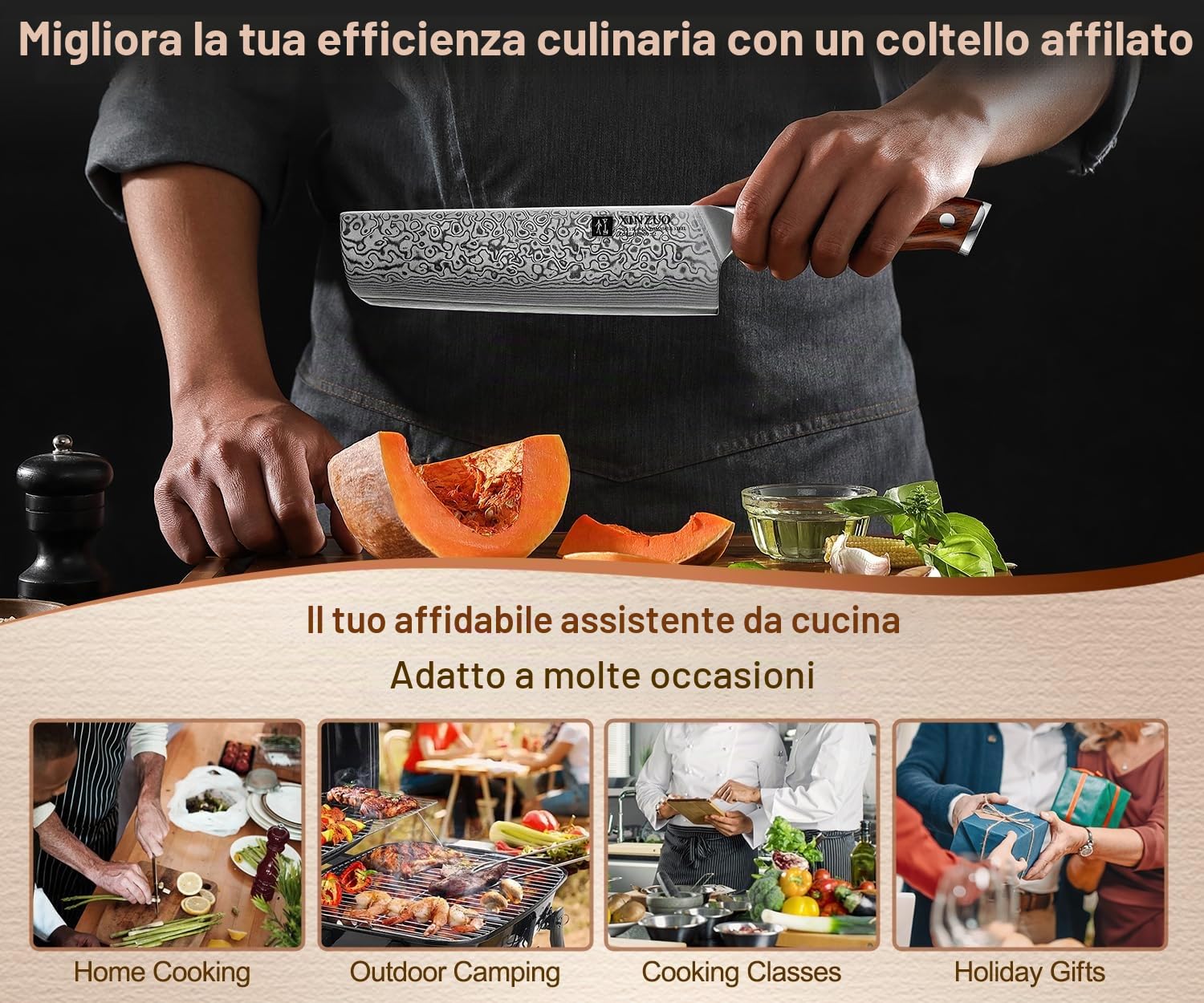 XINZUO 18.5cm Acciaio Damasco Coltello Nakiri, Affilata Coltello da Cucina 67 Strati Acciaio Damasco Professionale Coltello da Cuoco, Adatto per Carne, Verdura, Frutta-con Manico in Legno di Rosa