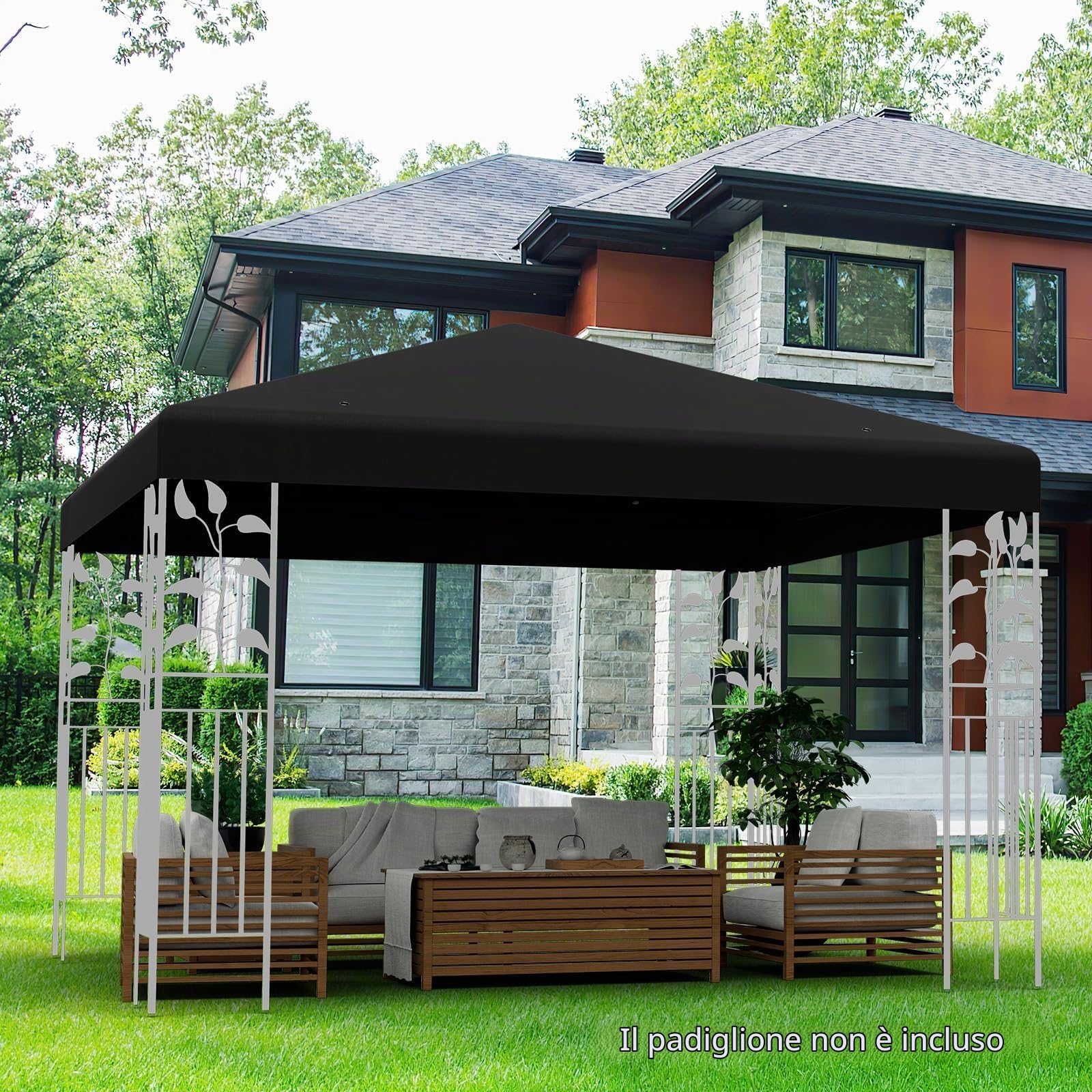 FANTASK Copertura di ricambio per gazebo, 3 x 3 m, con chiusure in, impermeabile e stabile, per gazebo da giardino (nero)