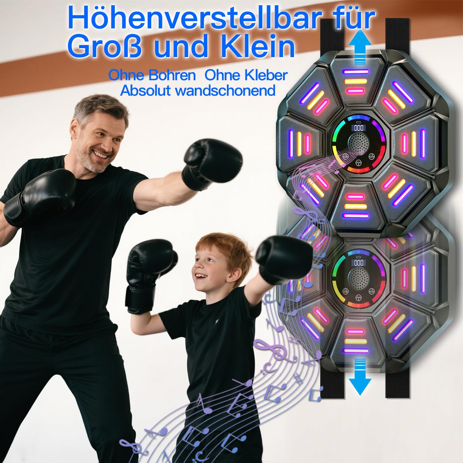 Music Boxing Machine, 8 Targets Boxautomat mit Boxhandschuh, 9 Geschwindigkeit und 9 Modi, Led Licht mit Smart Bluetooth Für Erwachsene und Kinder Übung