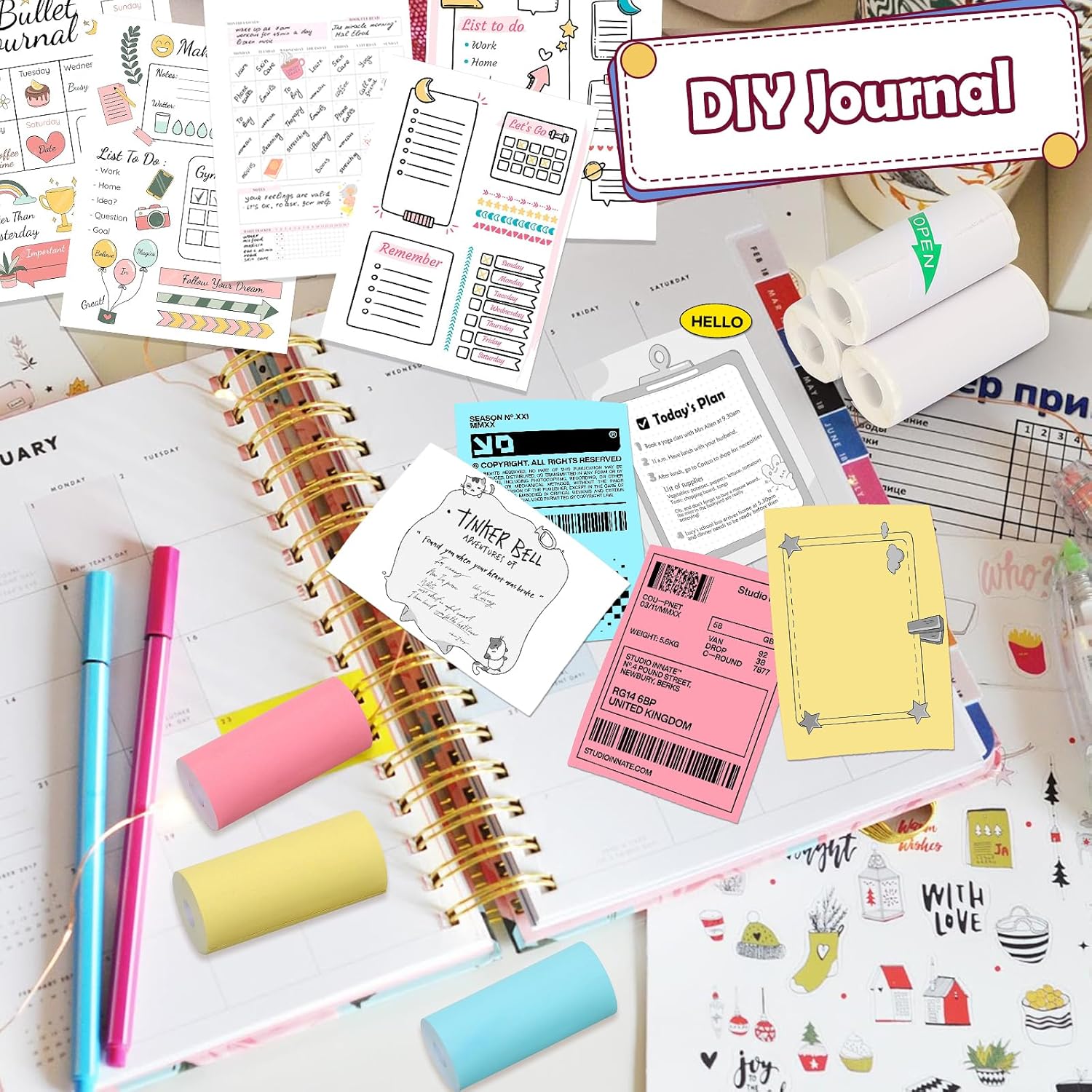 10 Rolls Mini Printer Paper - 5 Thermal Sticky & 5 Plain, 57X25mm for Inkless Printer, Notes, Journal, Memo, Photo, Study - Image 4