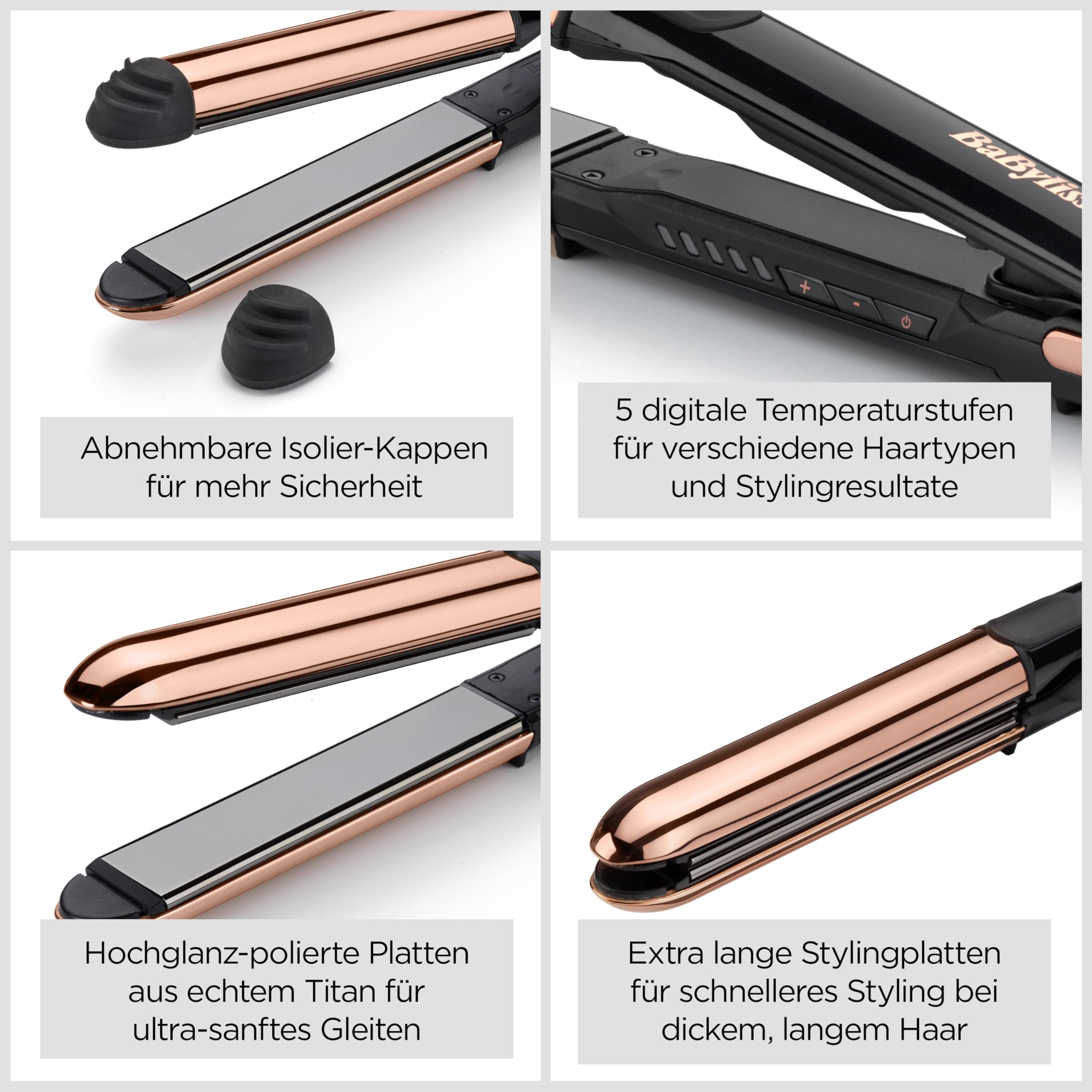 BaByliss Straight And Curl Brilliance Glätteisen – Titanplatten, Anti-Frizz Ionen-Technologie, schnelles Aufheizen in 15 Sekunden, Locken und Glätten, 5 Temperaturstufen bis 235°C, ST482E