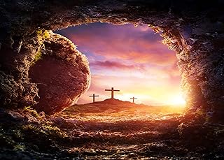 BELECO 9x6ft Fabric Resurrection of Jesus Christ Backdrop Easter Tomb Crucifixion Salvation Cross Bible Pray Photography Background Christian Religious Church Event Party Decor Easter Photo Props