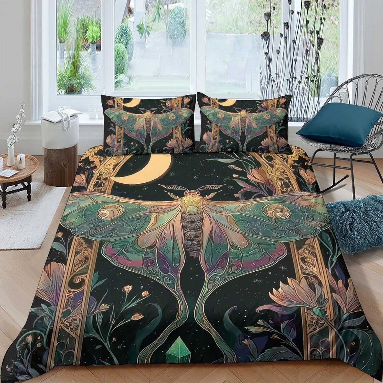 Ctjqhvkz Style-3 3D Printed Moth Moon Forest Fitted Sheet Microfiber Non-Slip Easy Care Floral Lotus Mattress Cover Decor Single（135X200cm）