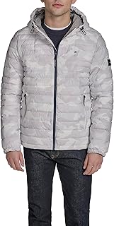 Tommy Hilfiger Men's Stretch Poly Hooded Packable Jacket, Tonal White Camo, Large