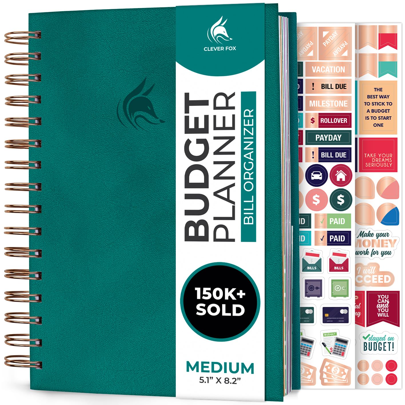 Clever Fox Budget Planner & Monthly Bill Organizer With Pockets. Expense Tracker, Budgeting Journal & Financial Book. Medium, 5.1x8.2" (Dark Teal)