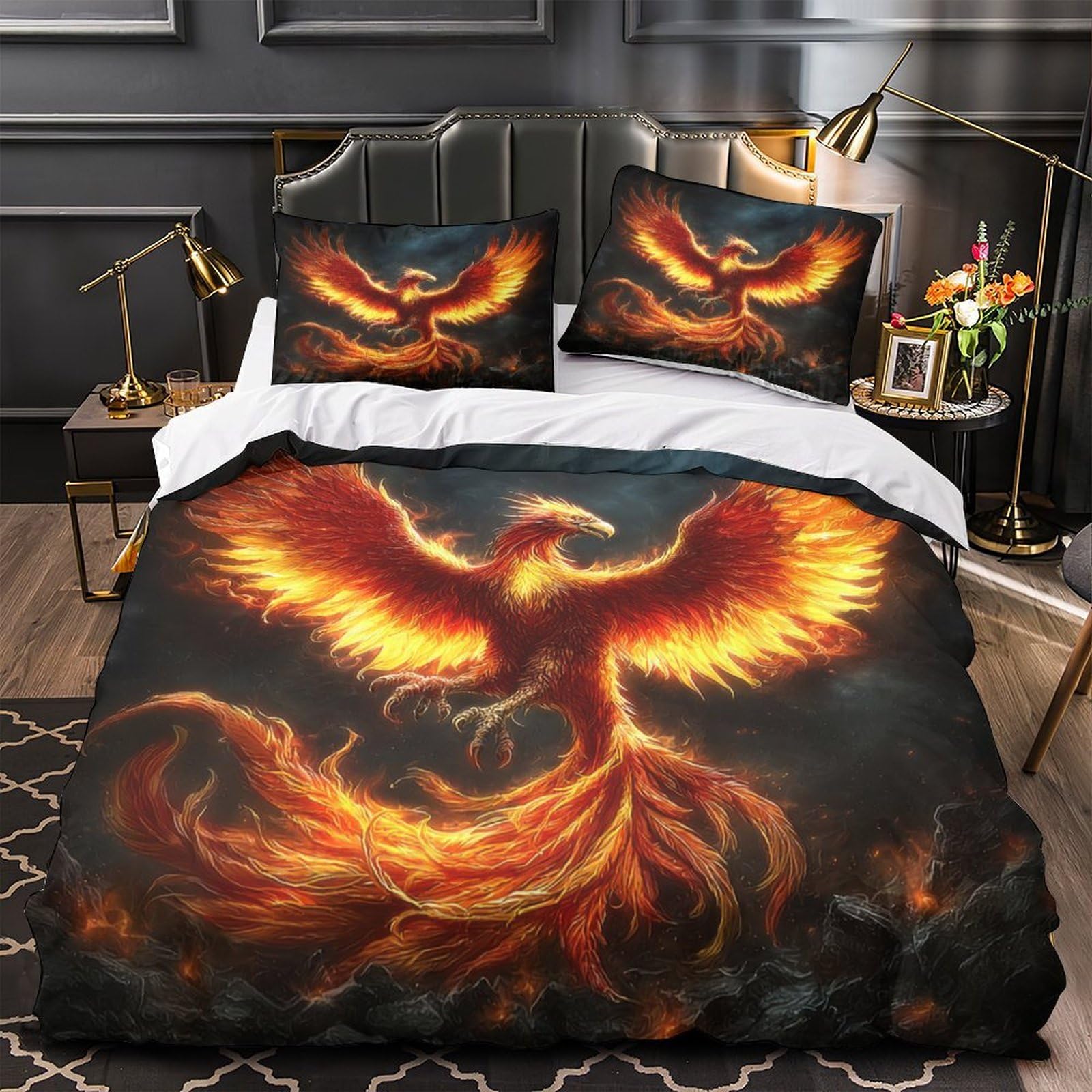 Housse de couette oiseau de feu microfibre hypoallergénique