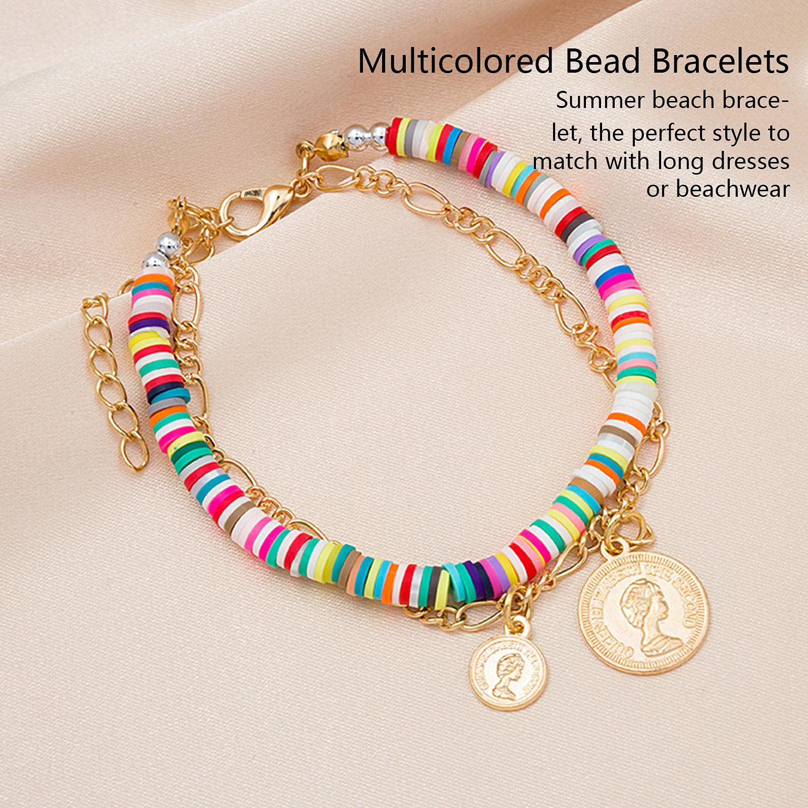Set 5 Braccialetti Estivi Bohémien Con Perline Colorate, Elastici Con Forme Stella, Cuore E Arcobaleno, Gioielli Per Donna E Ragazza - 2