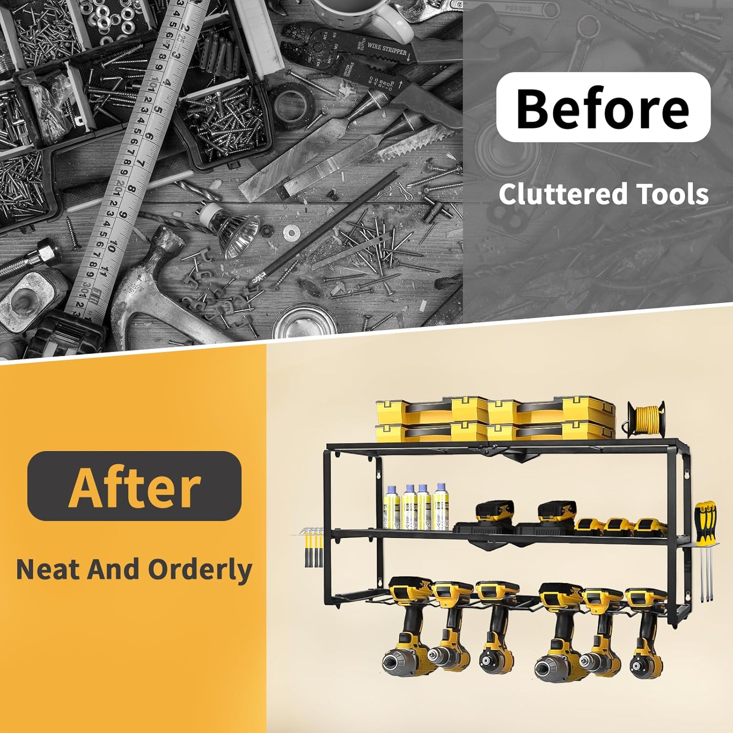 3 Layer Power Tool Organizer Wall Mount, Cordless Drill Hanger, Tool Rack, Battery Tools Holder, Drill Holder use for Garage, Workshop, Shed- 7 Slots