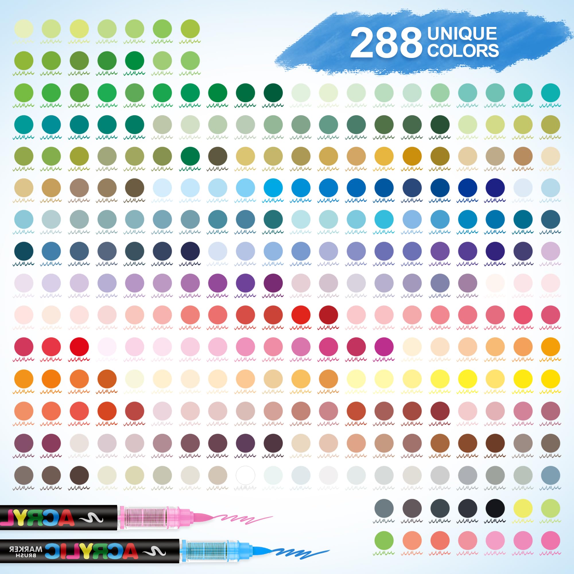 Guangna Couleurs de Marqueur Acryliques, Acrylic Paint Markers pour Papier, Verre, Galet, Métal, Plastique, Bois (288)