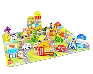 Fat Brain Toys My Town Block Set - Jigsaw Puzzle & Wood Block Set for Preschoolers