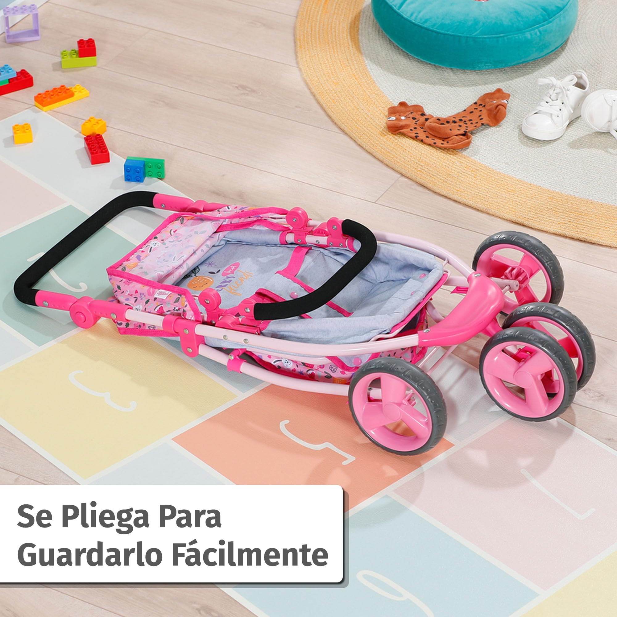 BABY born Cochecito Deluxe con asa Ajustable | Asa ajustable, respaldo reclinable, para muñecas de 43 cm