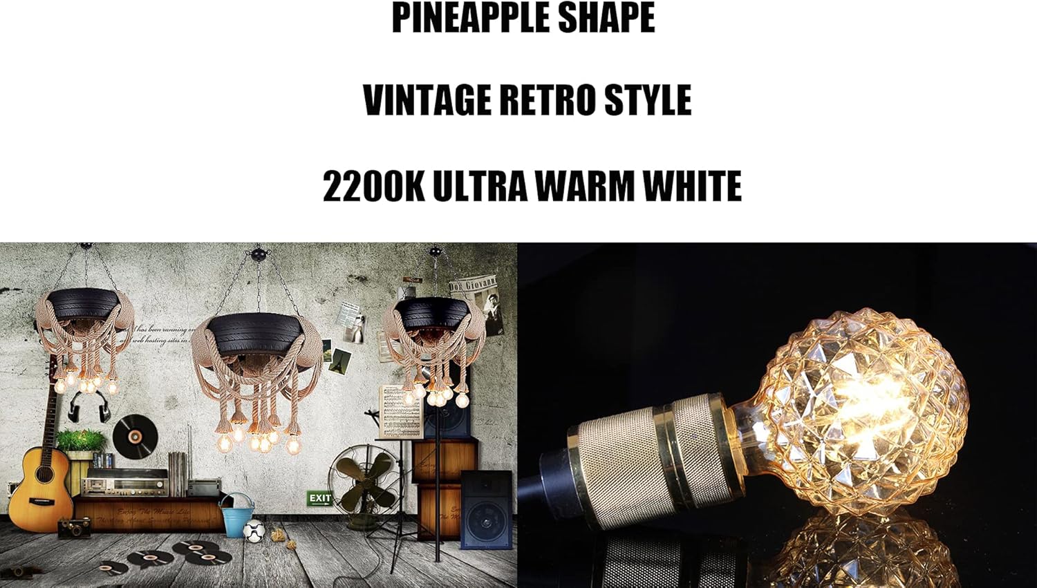 Vintage LED Edison Bulb G30 G95 4W Dimmable LED Filament Bulb Globe Pineapple Shaped Light Bulb 2300K Warm White E26 400LM Equivalent 40W Incandescent (Clear) - Image 5