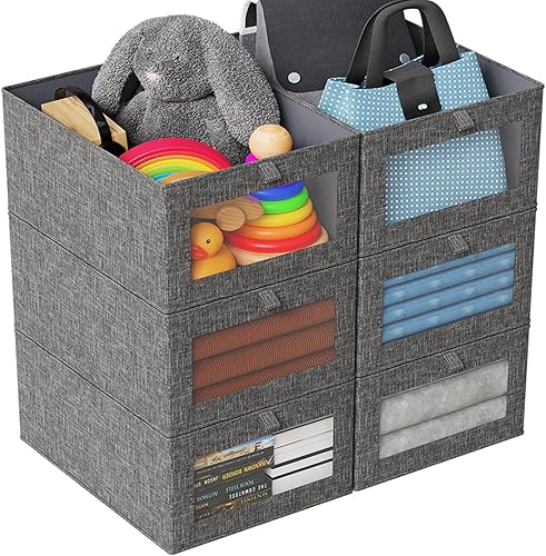 Miniatura 1 de GIB cleaningtool Paquete de 6 cubos de almacenamiento plegables con ventana transparente, organizadores de armario de lino de gran capacidad y