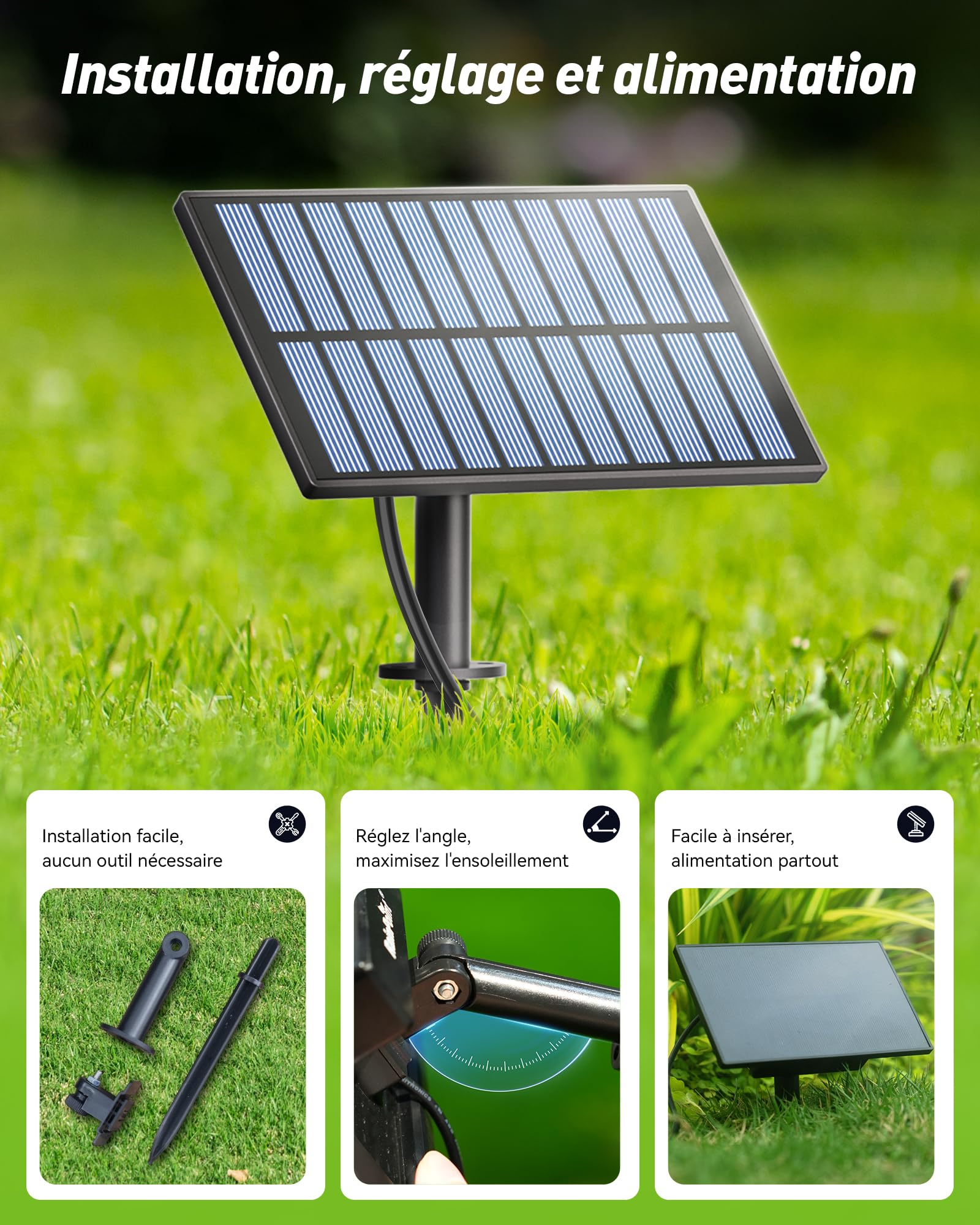 RAINPOINT ITV156 Kit d'arrosage solaire avec minuterie d'arrosage pour robinet de jardin et pelouse, avec panneau solaire et 2 piles AA, 3 programmes indépendants, charge solaire continue