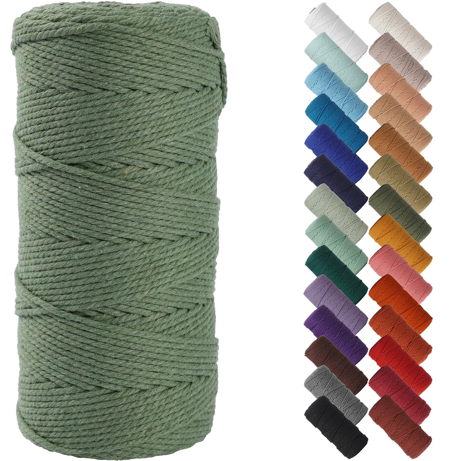 NOANTA Avocado Green Macrame Cord 2mm x 220yards, Colored Macrame Rope, Cotton Rope Macrame Yarn, Colorful Cotton Craft Cord for Wall Hanging, Plant Hangers, Crafts, Knitting