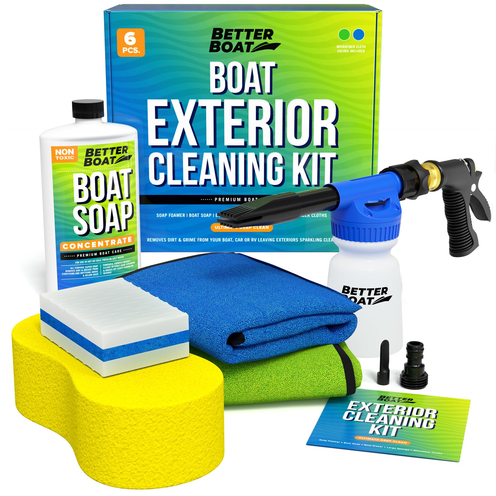 Boat Cleaning Kit, Wash Soap, Foam Gun, Sponge, Microfiber Cloths, Marine Cleaner for Pontoon, Fishing, Bass Boats, RV Supplies, Boating Gifts for Men and Women