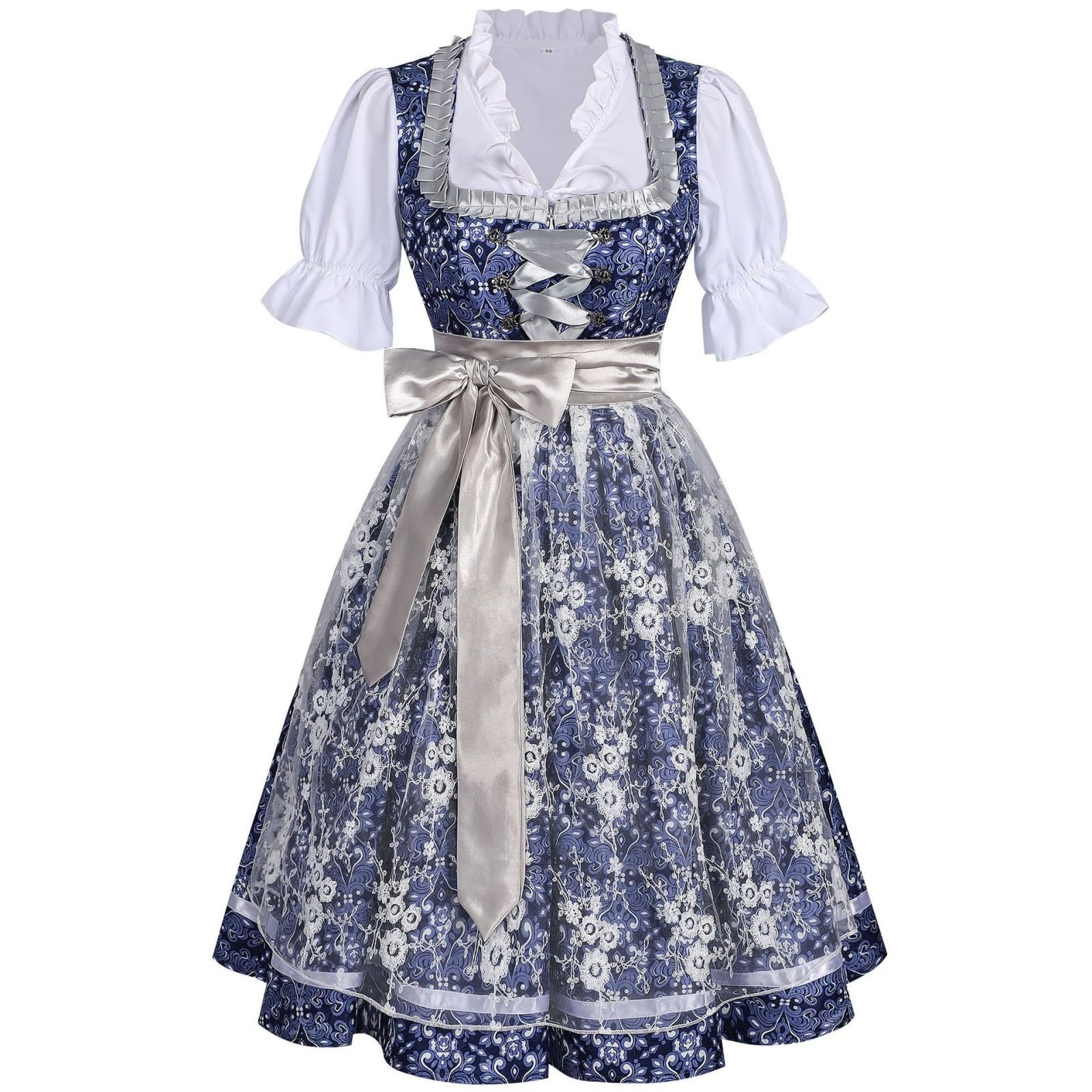 Dirndl Damen Oktoberfest Dirndlkleid, Trachtenmode mit Trachtenbluse Spitze Midi Rock Schürze,Trachtenkleid Volksfest für Oktoberfest,Volksfest, Junggesellenabschied