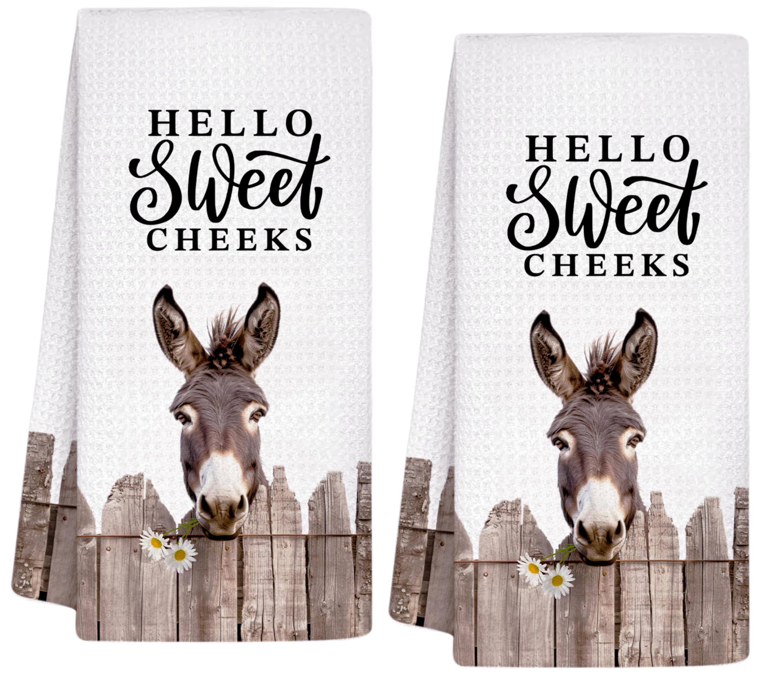 INNObeta Funny Donkey Gifts, Hand Kitchen Towel 2 Pack, 16 x 24 in Microfiber Dish Tea Towel, Hello Sweet Cheek