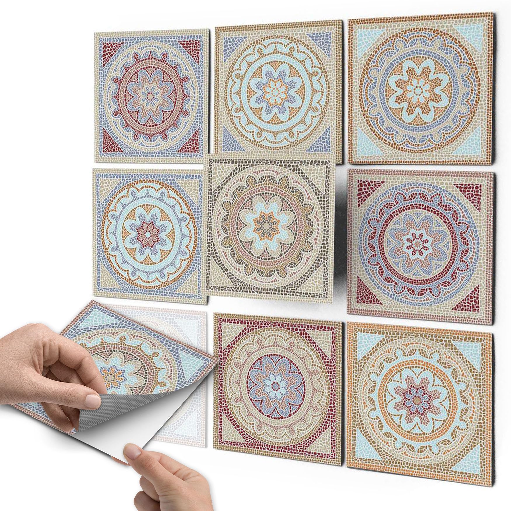 Fliesenmosaik - Fliesenaufkleber I Klebefolie zum Fliesen überkleben I Stickerfliesen für Küchen und Bad-Fliesen I 20x20 cm - Motiv Mosaik Afrika - 18 Stück
