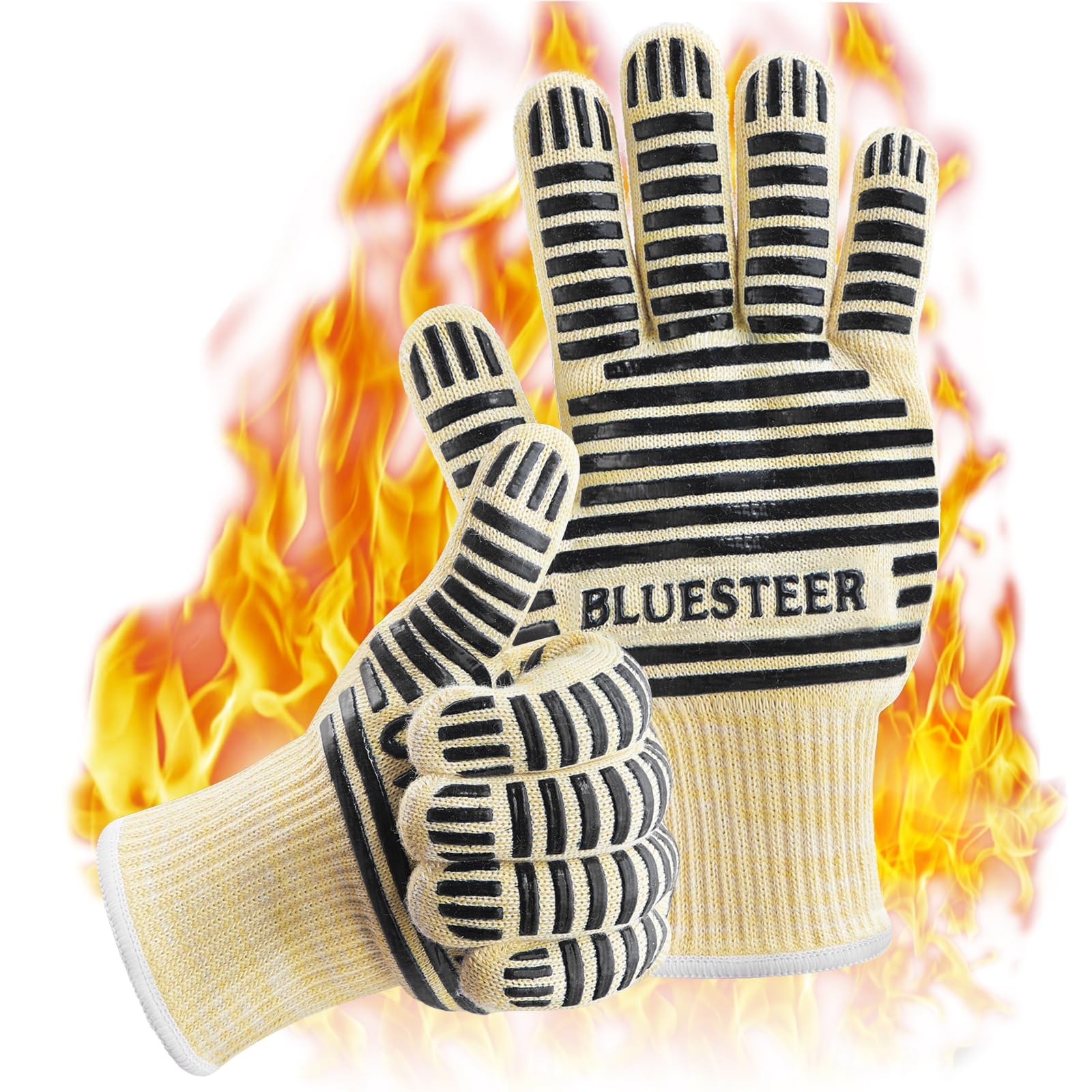 Guantes para horno, resistentes al calor, guantes de parrilla de 540 grados, guantes de silicona antideslizantes para horno con dedos, guantes de barbacoa para cocinar/cocina/hornear, paquete de 2