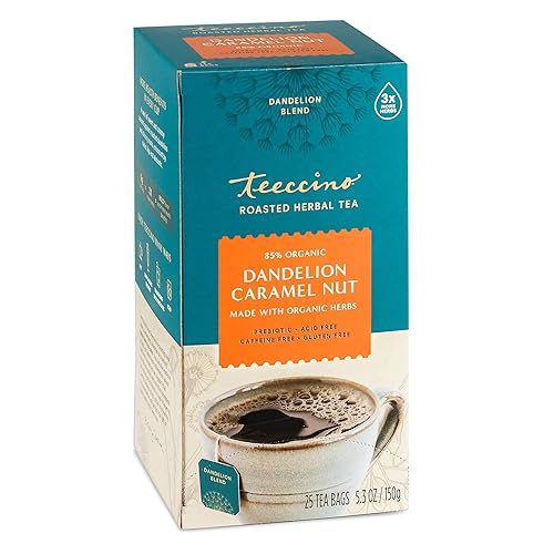 Miniatura 21 de Teeccino Té de hierbas de diente de león, 50 bolsas de té ecológicas sin etiquetas, tostado oscuro, sin cafeína, prebiótico, sin gluten, 3 veces más