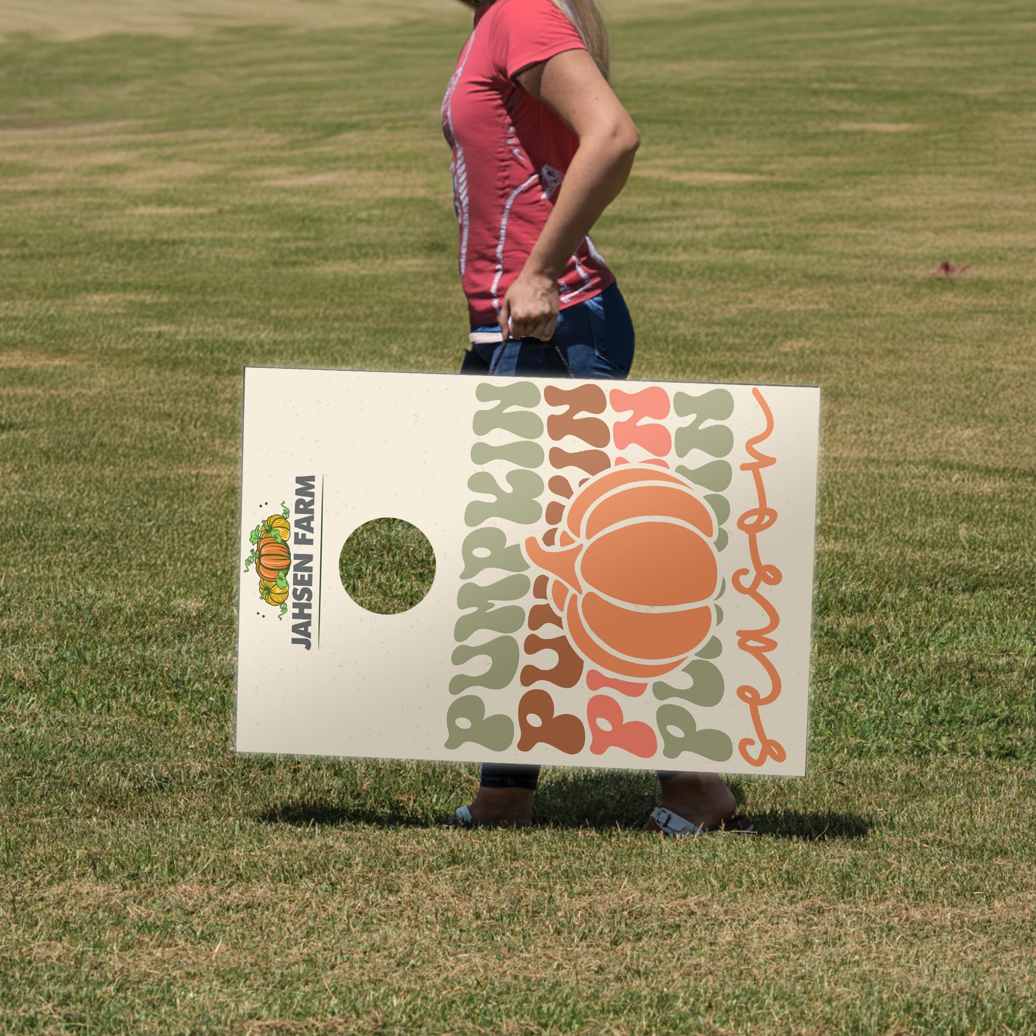 Custom Pumpkin Patch Cornhole Boards for Farms | Personalized with Your Logo, Durable Solid Wood, Complete Set with Bean Bags, Halloween Cornhole Set