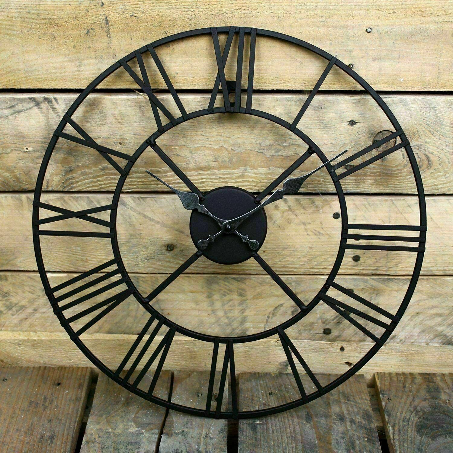 40CM BIG ROMAN NUMERALS GIANT OPEN FACE METAL LARGE OUTDOOR GARDEN WALL CLOCK