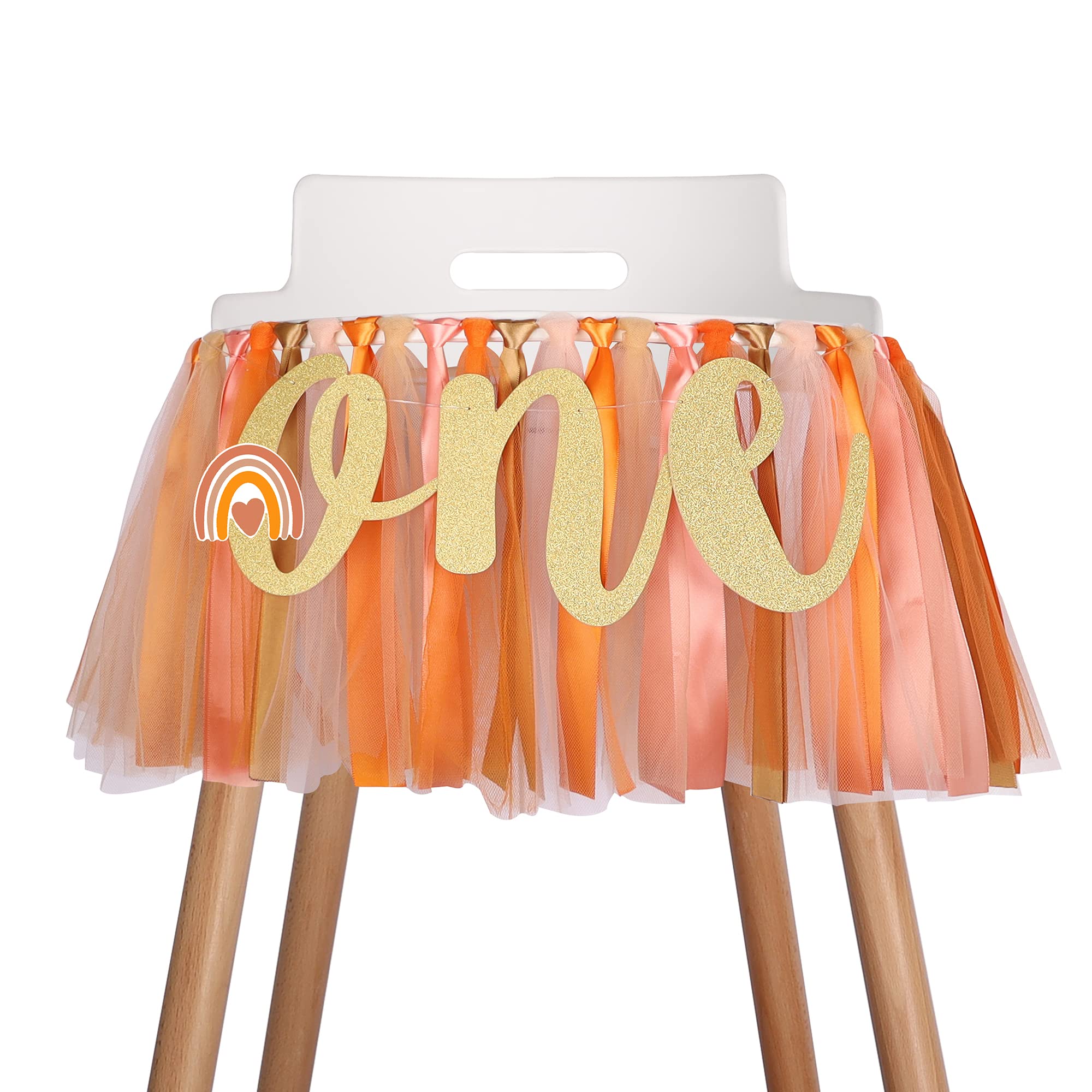 Boho Rainbow Highchair Banner Decoration for Baby - 1st First Birthday Banner, High Chair Fabric Garland Party Supplies, Orange Pink Brown, Photo Props, Handmade — image 1