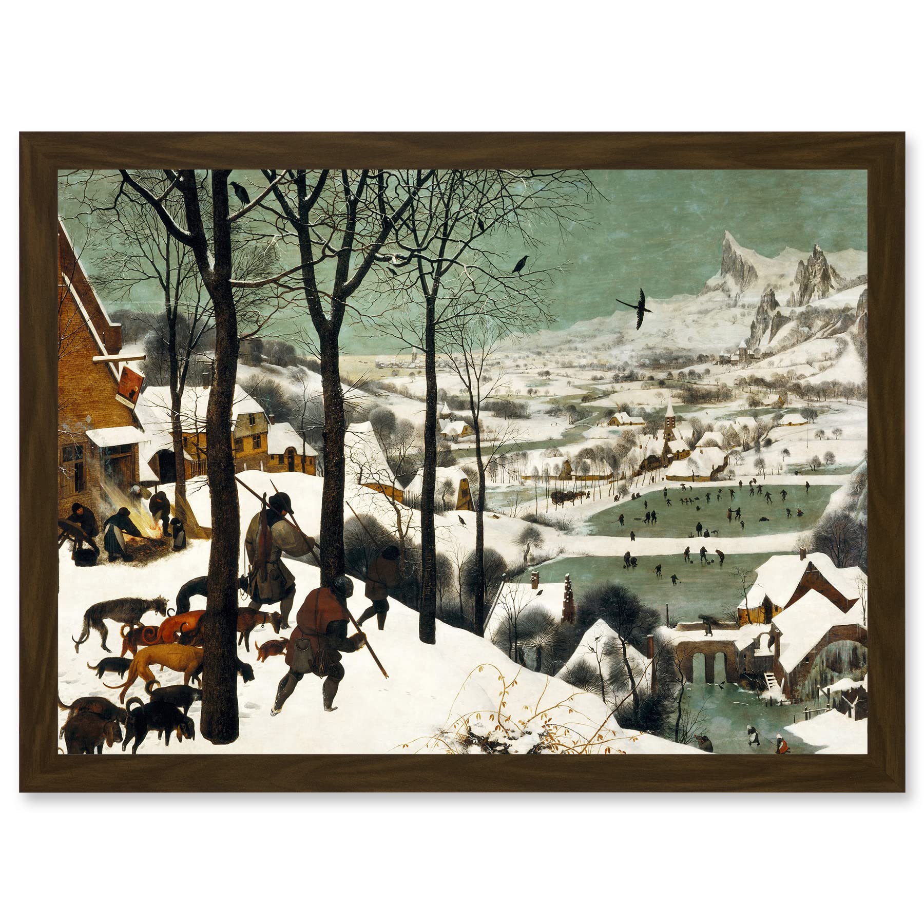 Hunters In The Snow Winter Painting - Pieter Bruegel The Elder Artwork - Framed Wall Art Print A4