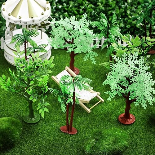 Miniatura 4 de Janinka 24 piezas de mini figuras de árboles de la selva de juguete, modelo de plástico, cocoteros con base para decoración de pasteles, suministros